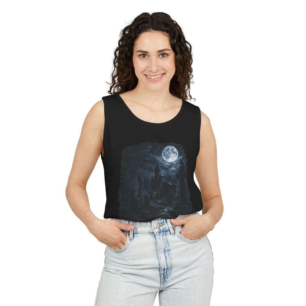 Moonlit Gothic Graveyard Tank Top — Dark Nightscape Graphic Tank
