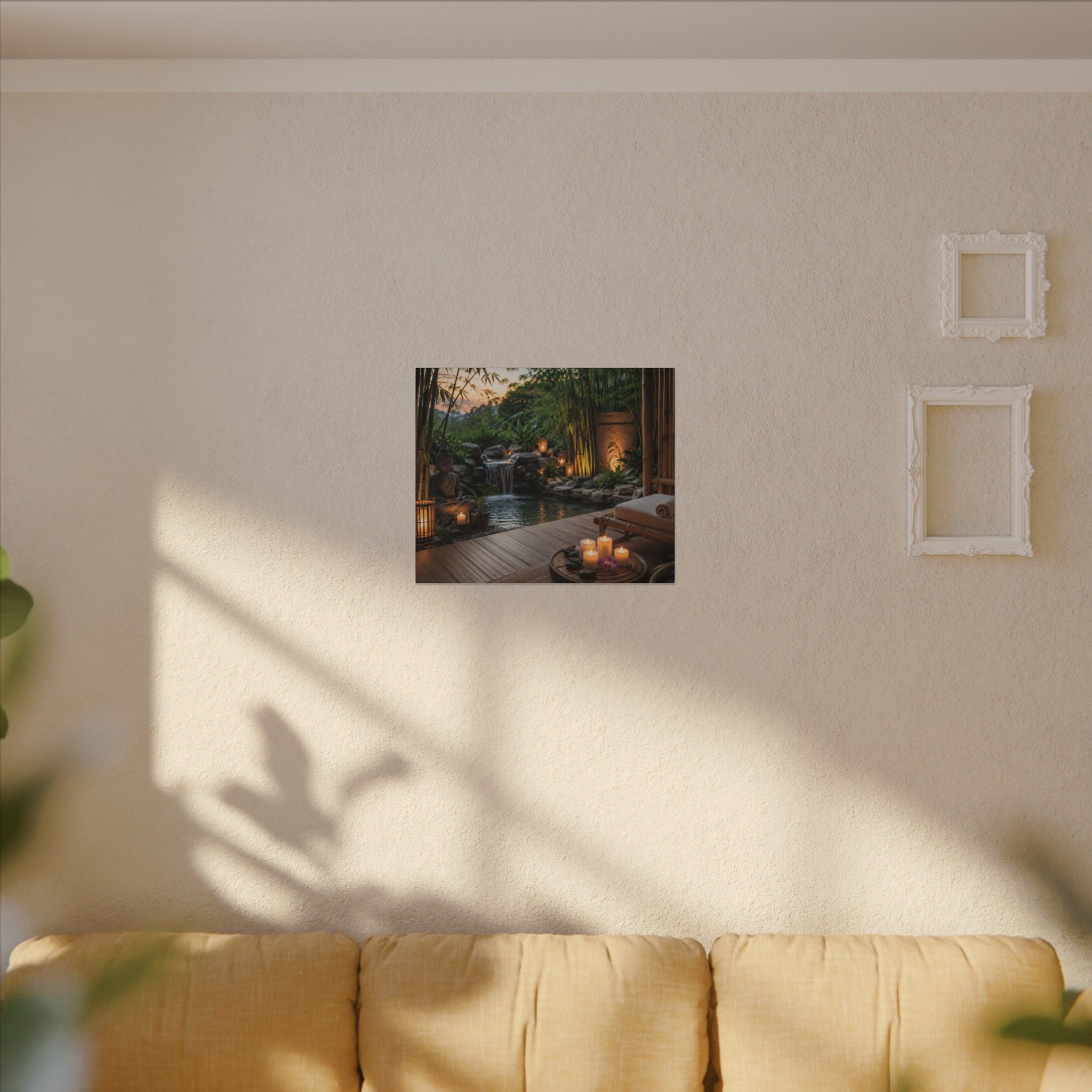 Zen Spa Retreat Canvas — Tranquil Bamboo Waterfall Wall Art
