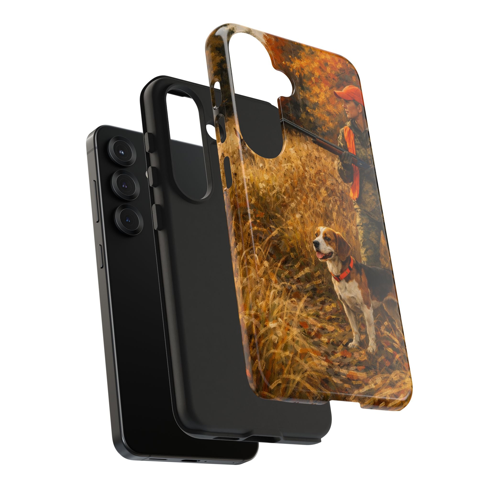 Hunting Scene Tough Phone Case — Hunter & Beagle Autumn Field Protective Cover