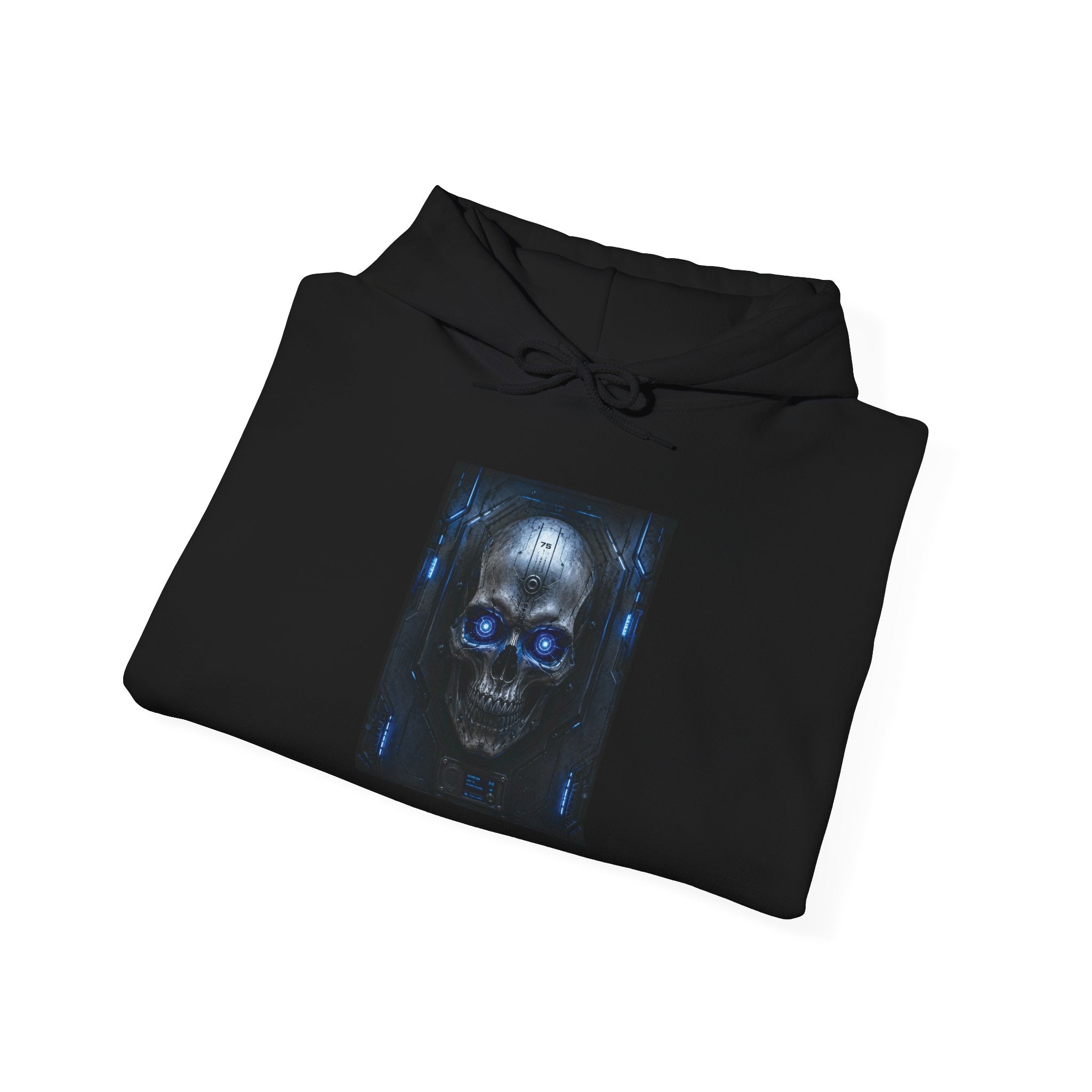 Premium Skull Hoodie — Blue Cyber Skull Graphic Pullover