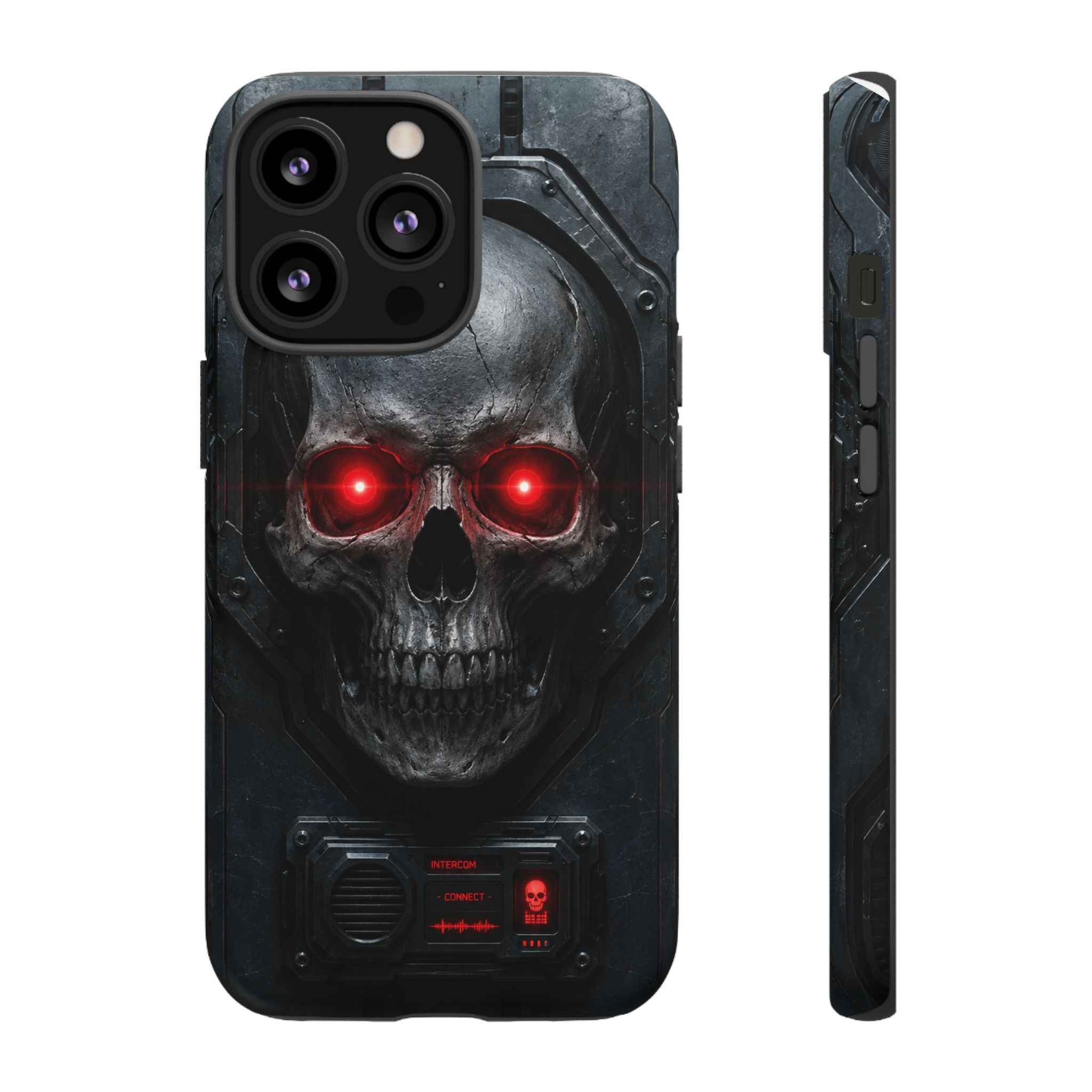 Skull Sentinel Phone Case — Red-Eyed Tactical Skull Protective Case