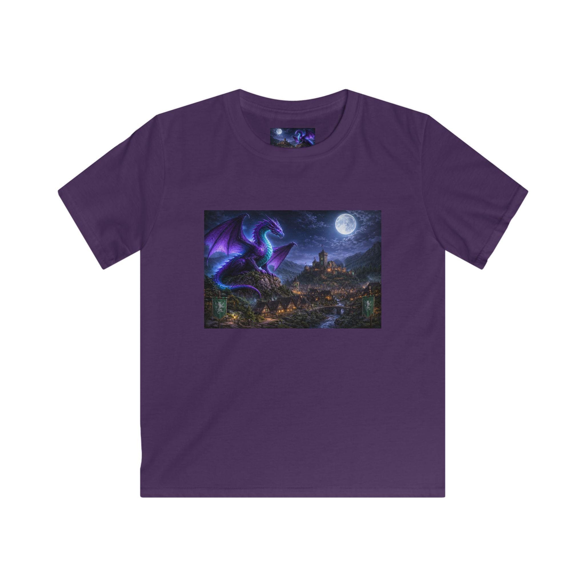 Kids Tee — Night Dragon Over Mystic Village Graphic Shirt