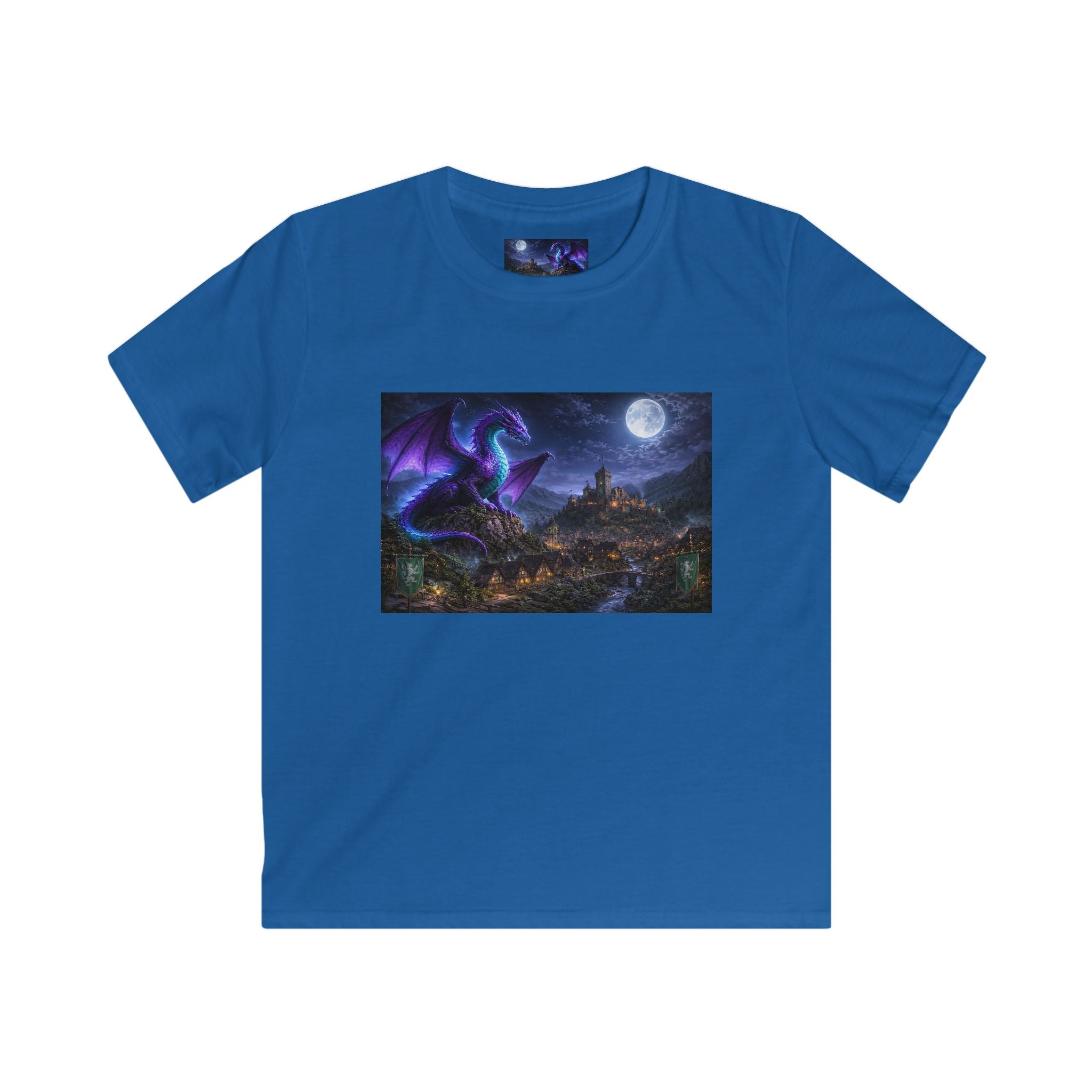 Kids Tee — Night Dragon Over Mystic Village Graphic Shirt