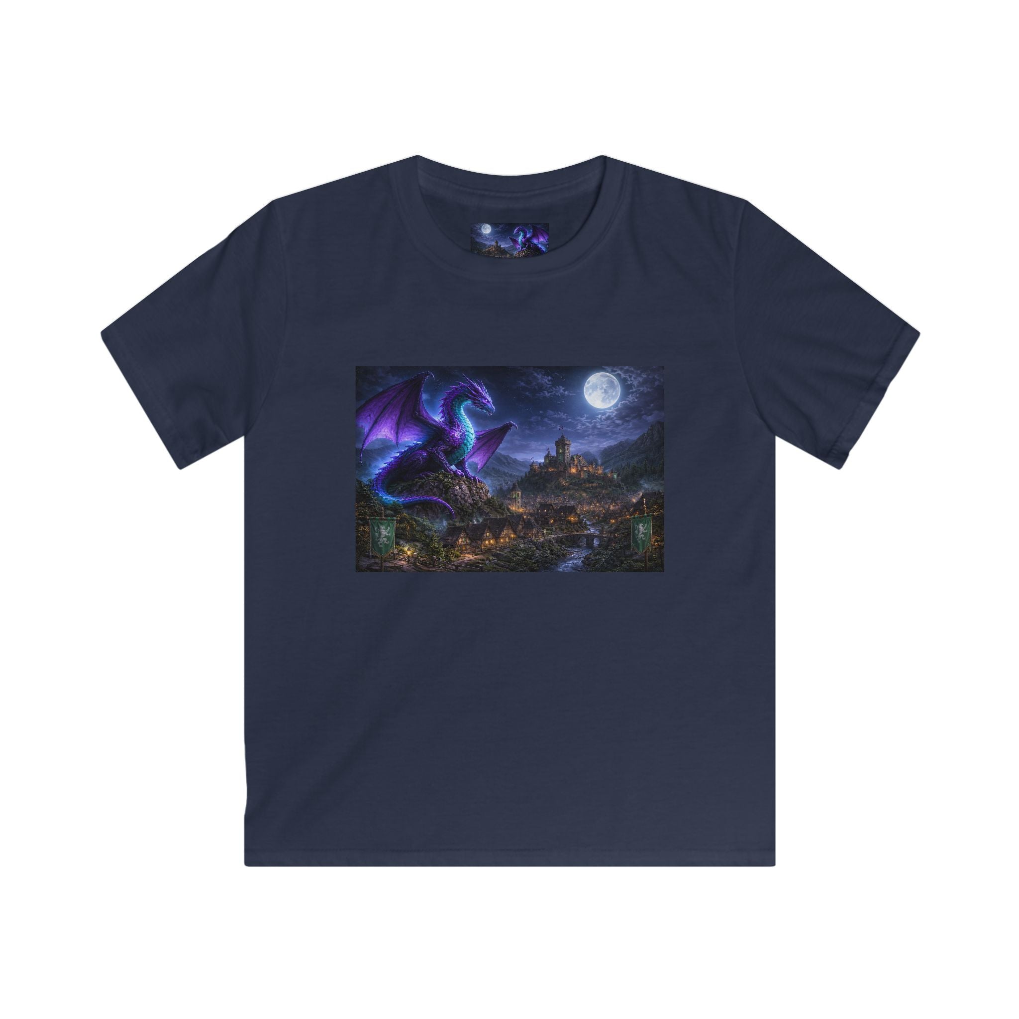 Kids Tee — Night Dragon Over Mystic Village Graphic Shirt