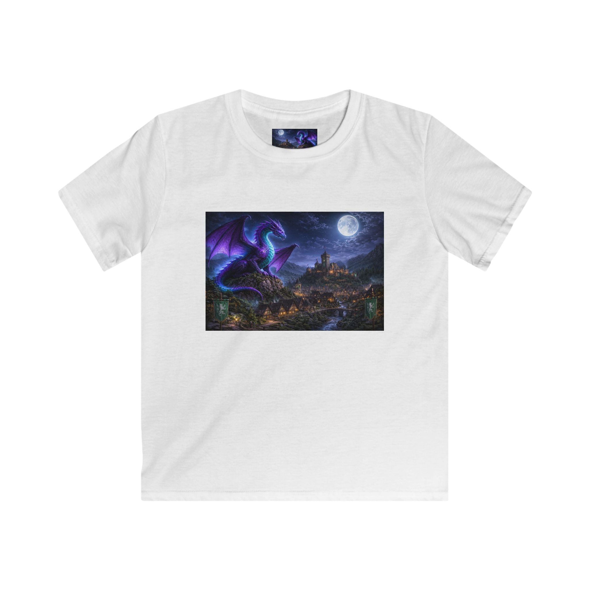 Kids Tee — Night Dragon Over Mystic Village Graphic Shirt