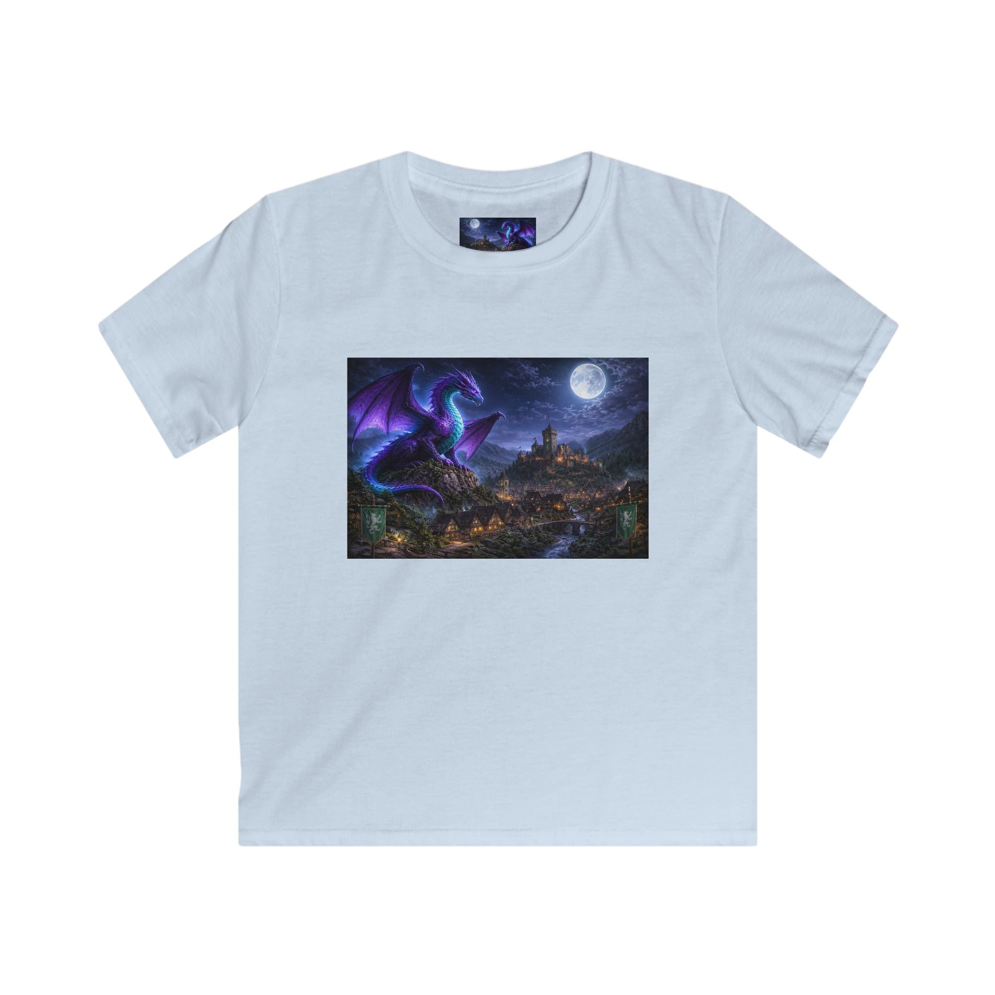 Kids Tee — Night Dragon Over Mystic Village Graphic Shirt