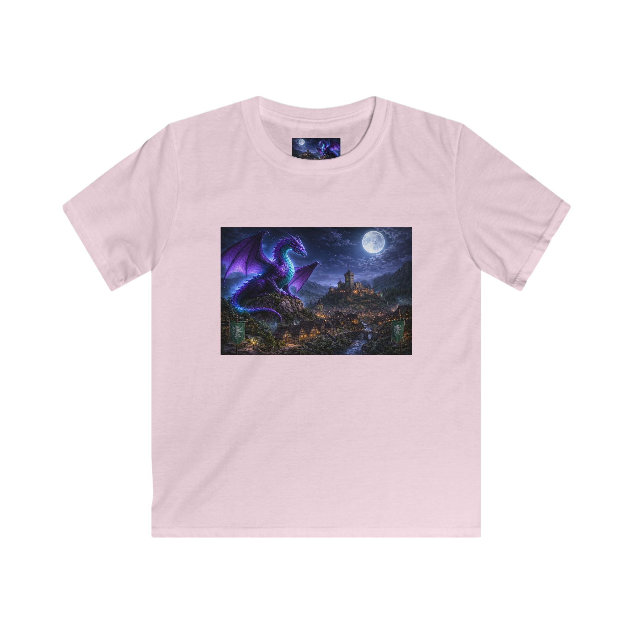 Kids Tee — Night Dragon Over Mystic Village Graphic Shirt
