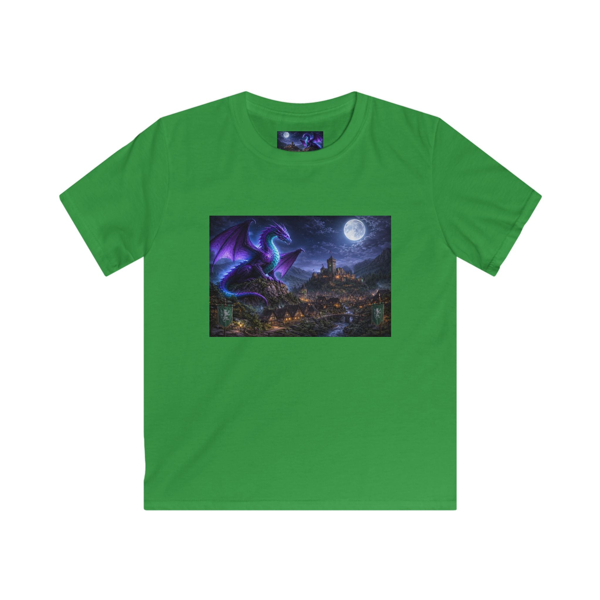Kids Tee — Night Dragon Over Mystic Village Graphic Shirt