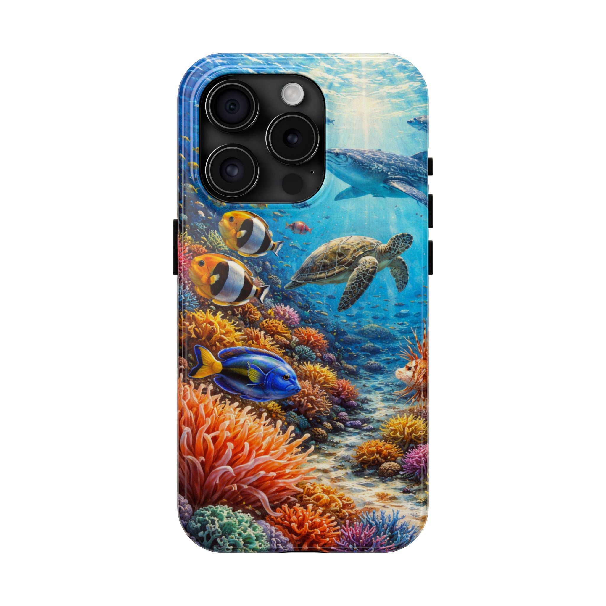 Ocean Reef Tough Phone Case — Colorful Sea Turtle & Tropical Fish Design