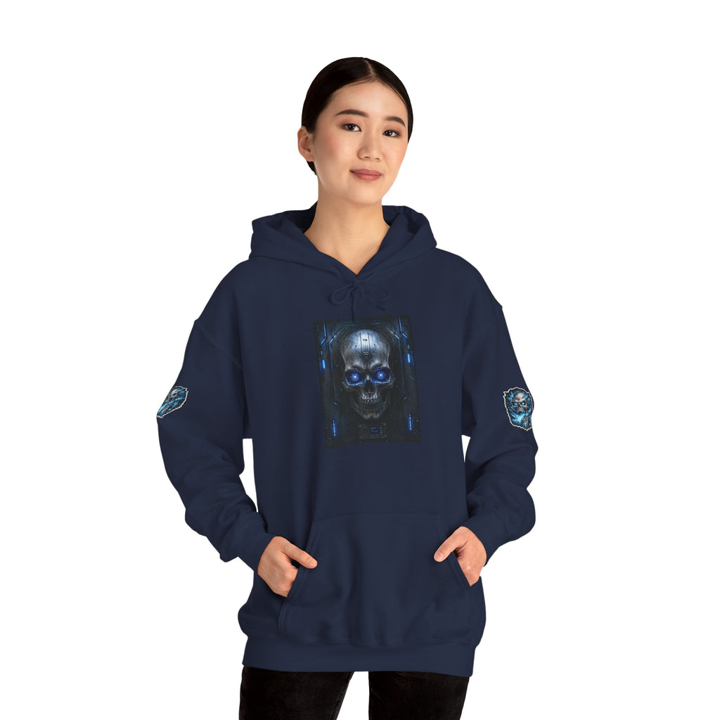 Premium Skull Hoodie — Blue Cyber Skull Graphic Pullover
