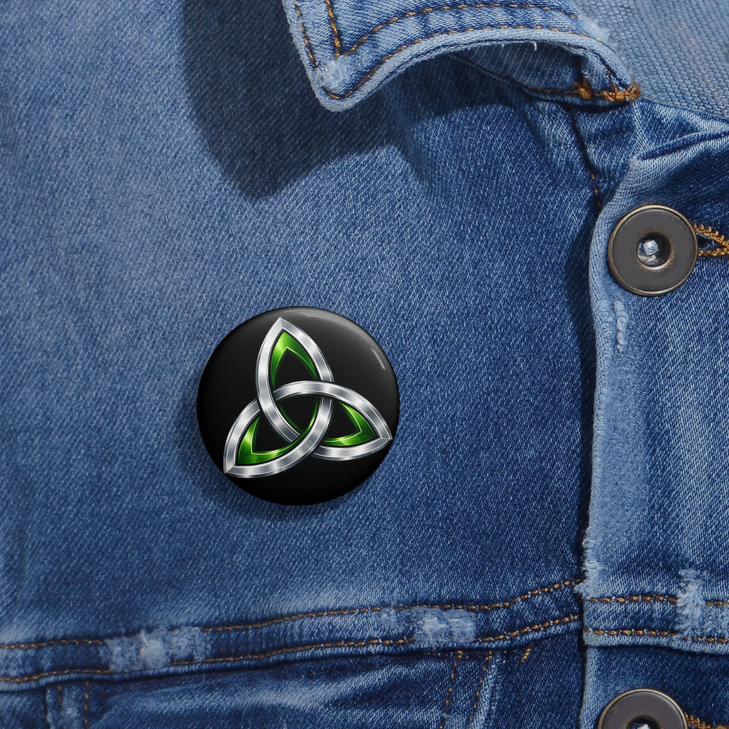 Celtic Trinity Pin Button — Silver & Green Triquetra Enamel Badge