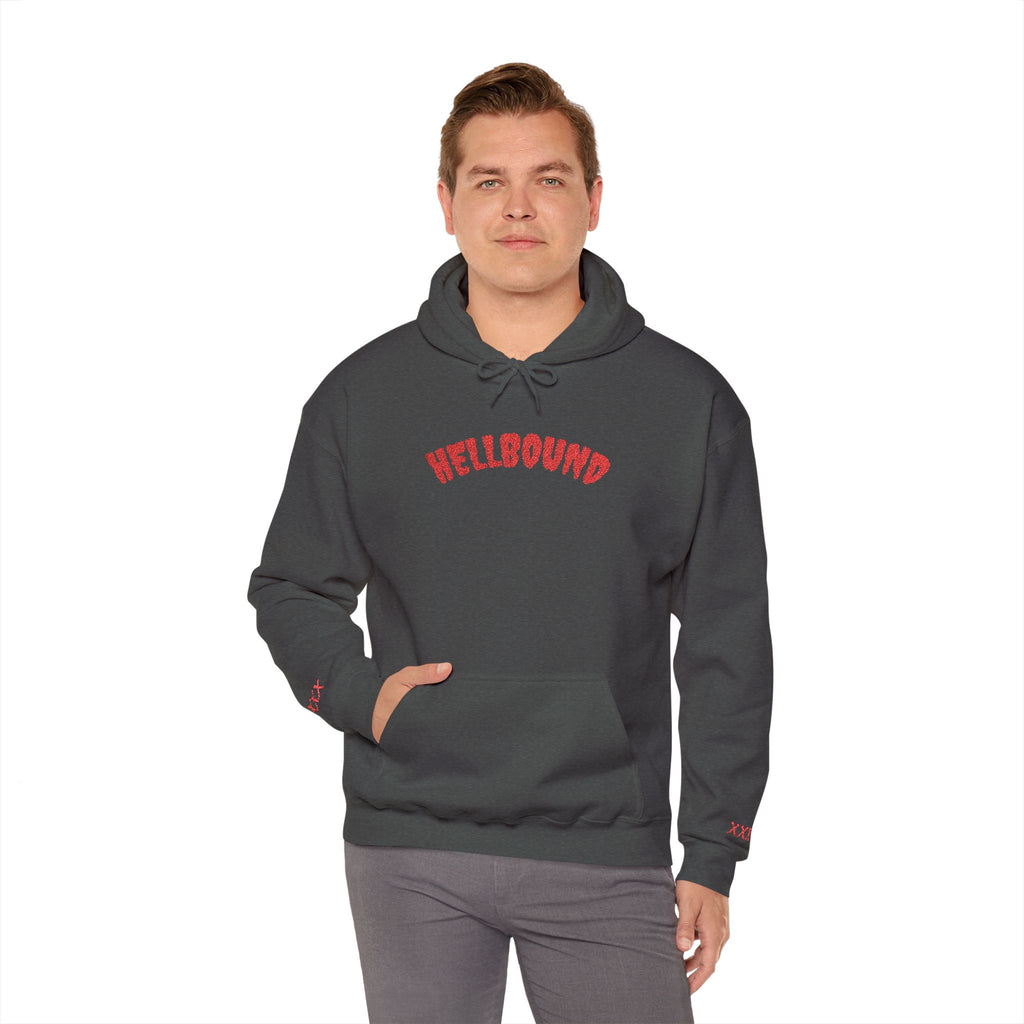Hellbound Hoodie — Gothic Red Script Embroidered Pullover