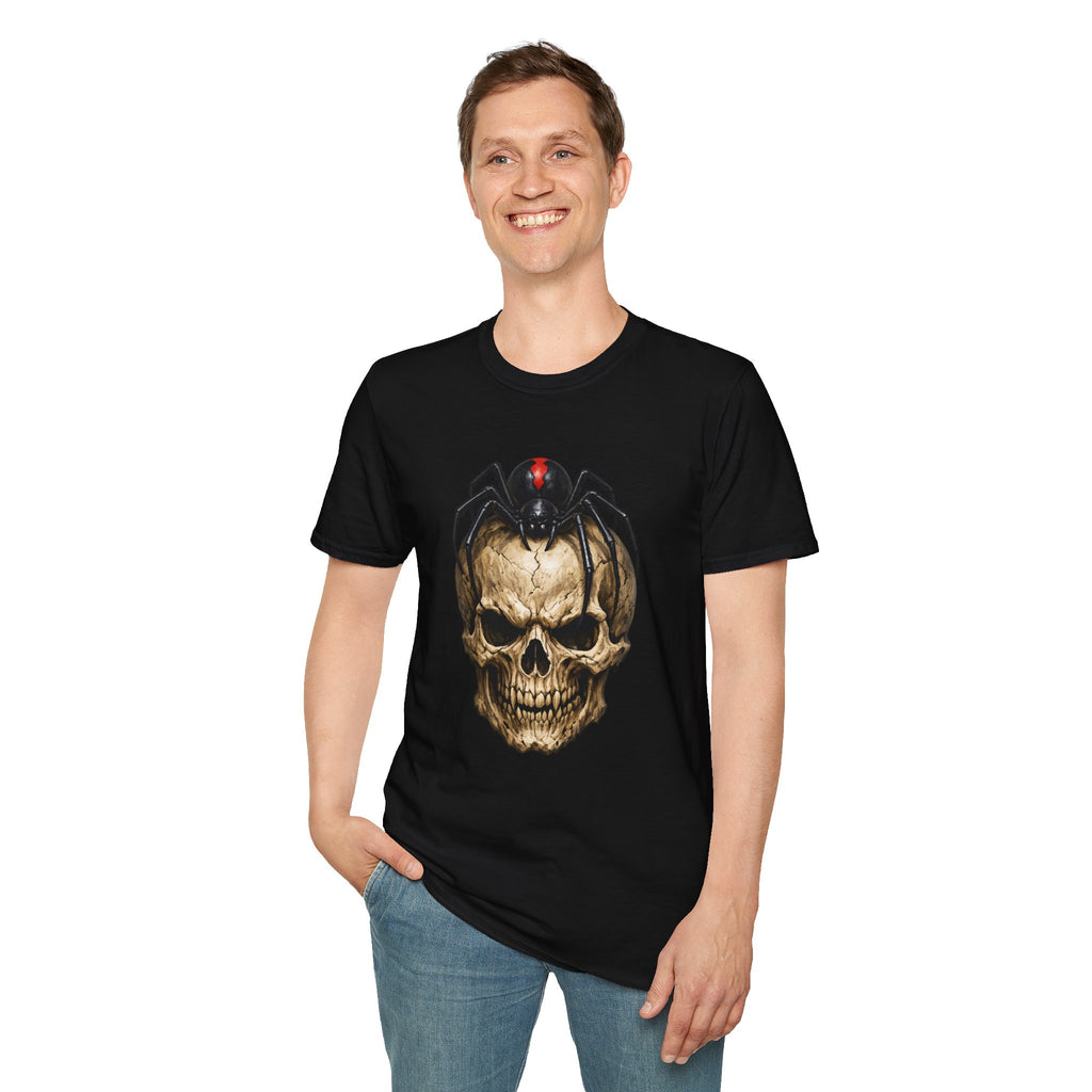 Skull with Black Widow Spider Graphic Gothic T-Shirt