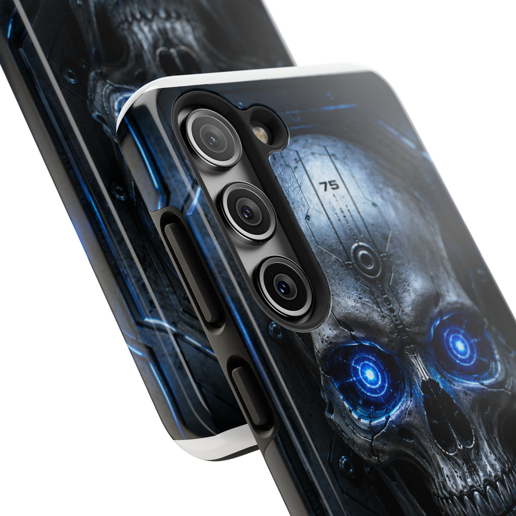 Cyber Skull Tough Phone Case — Blue LED Scary Robot Skull iPhone Case