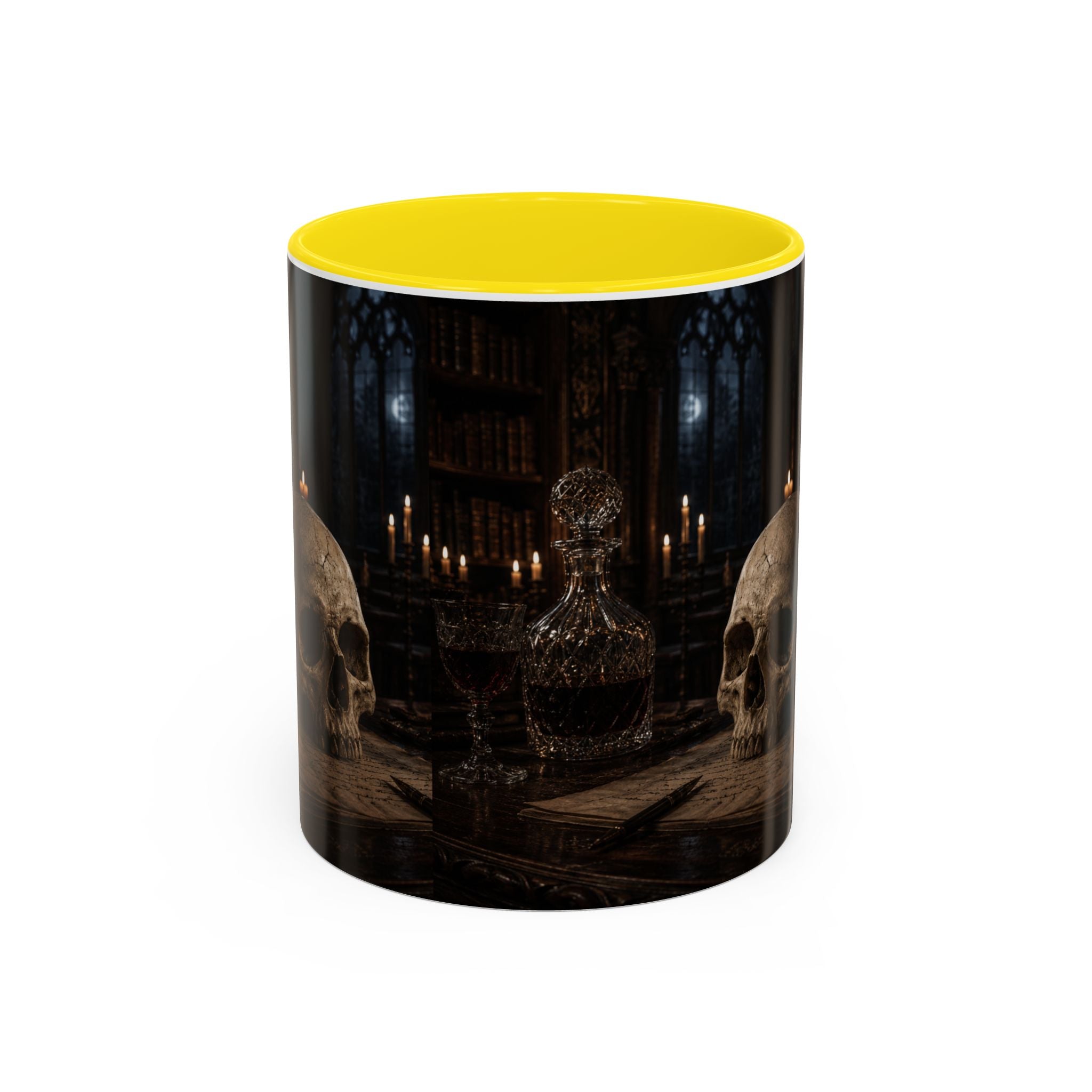 Gothic Skull Coffee Mug — Candlelit Occult Library Accent Mug (11/15oz)