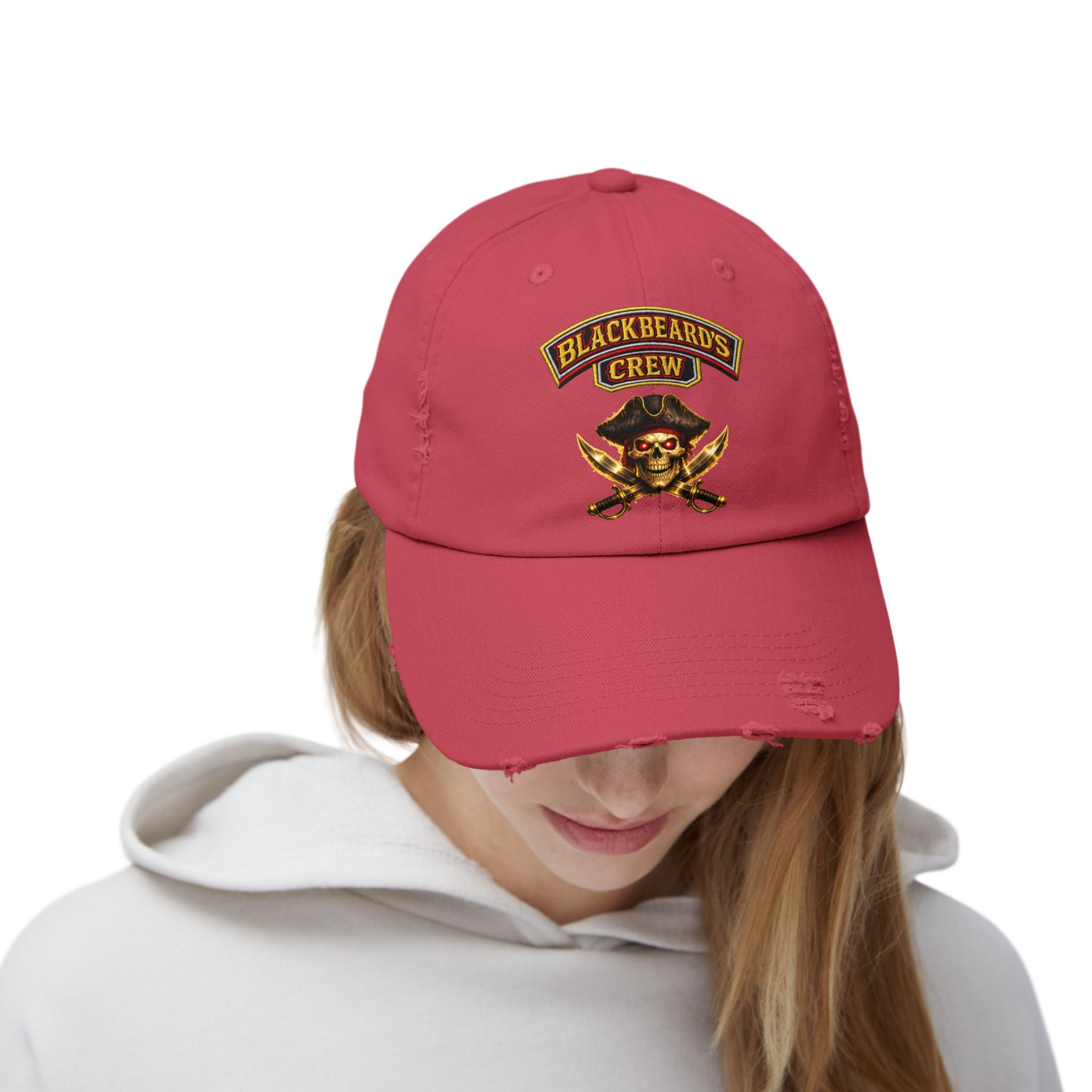 Blackbeard's Crew Distressed Baseball Cap — Pirate Skull Patch Hat