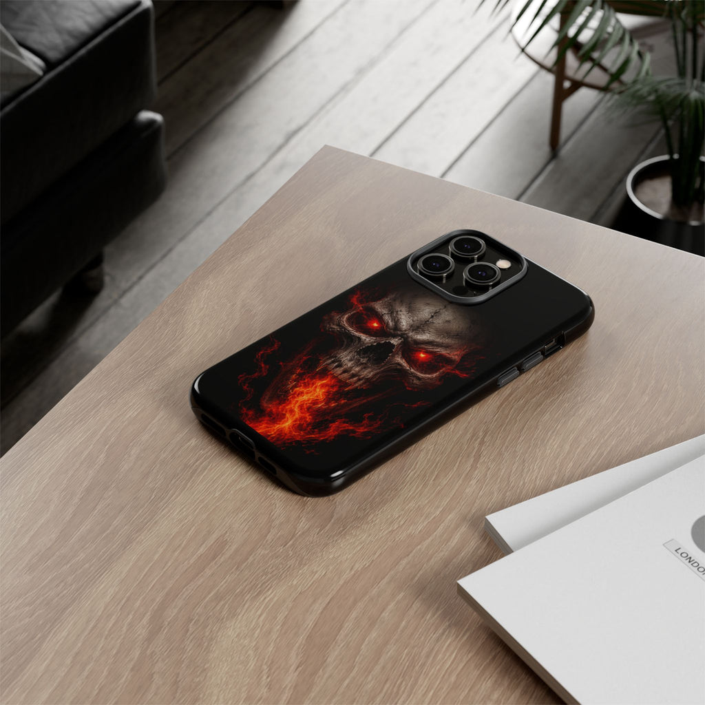 Flaming Skull Tough Case — Heavy-Duty Phone Case with Red-Eye Skull Design