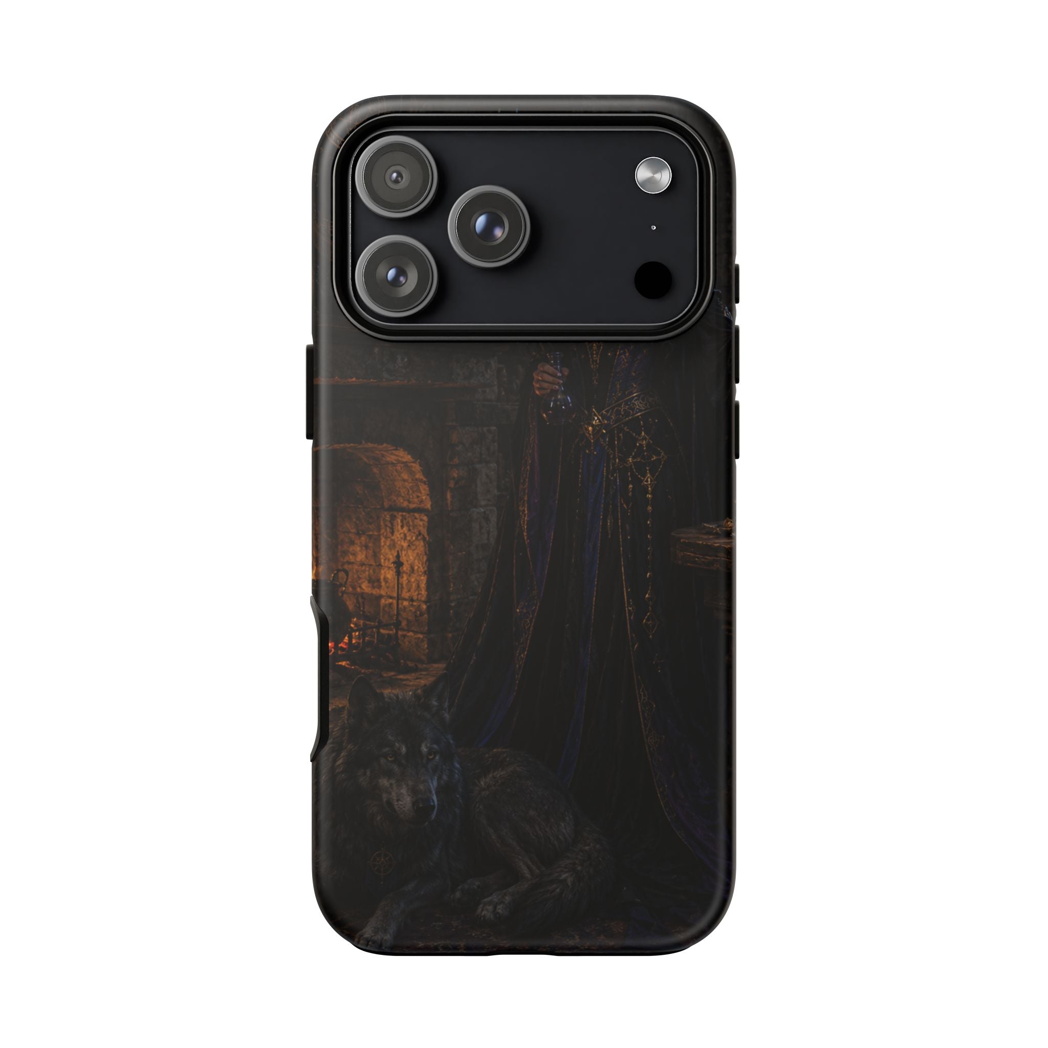 Gothic Witch Phone Case — Dark Fantasy Wolf & Fireplace Tough Case