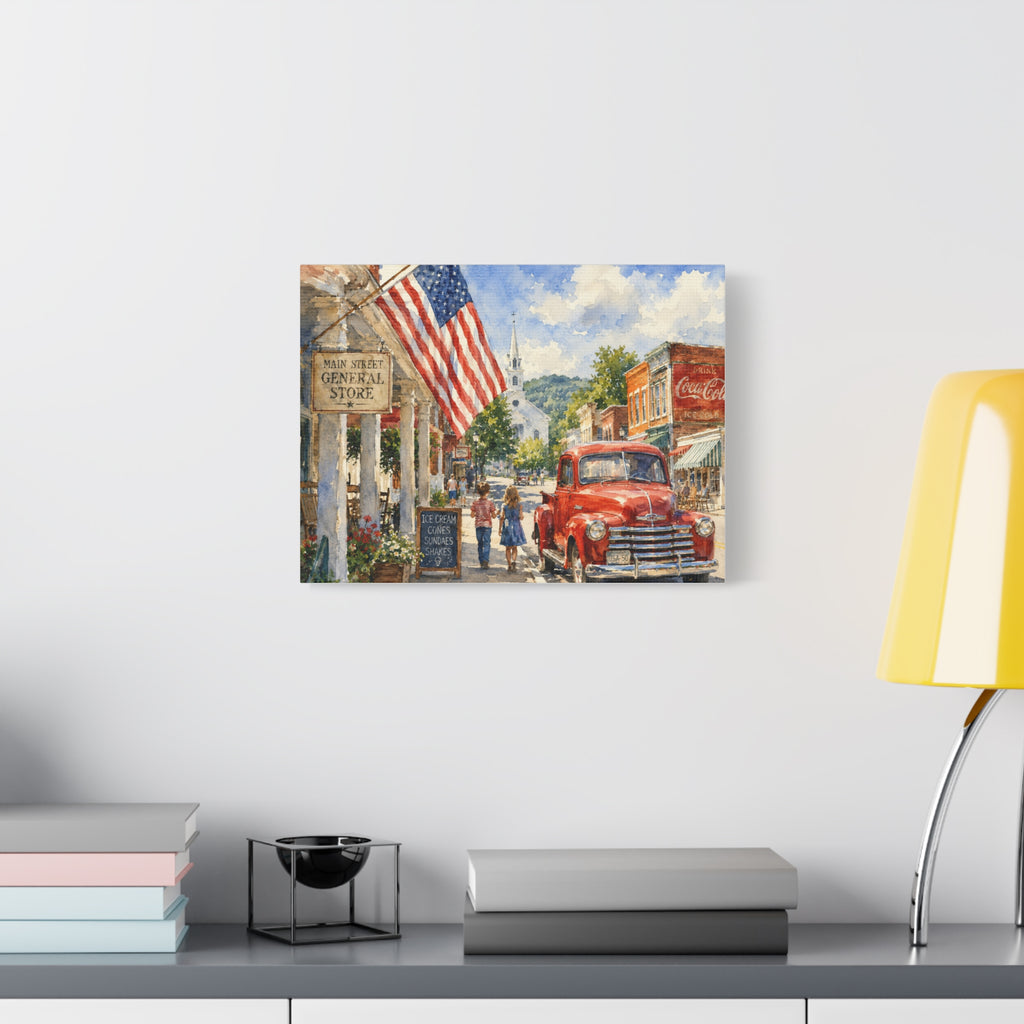 Main Street Americana Canvas Print — Vintage Small Town Scene