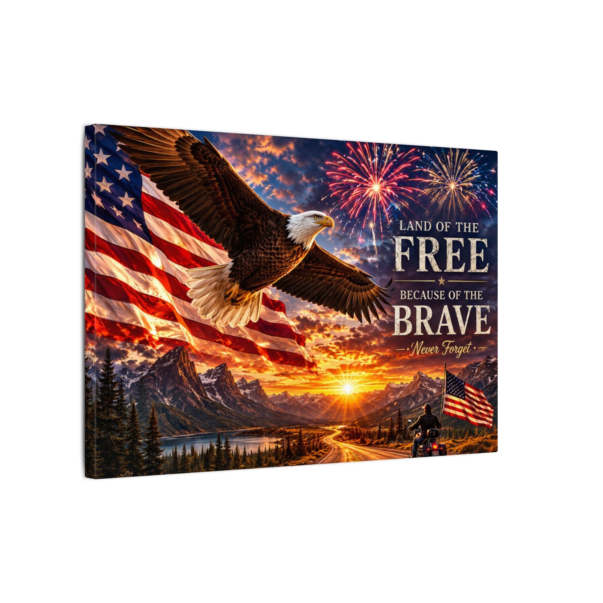 Patriotic Eagle Canvas Wall Art — “Land of the Free Because of the Brave” Matte Stretched Print