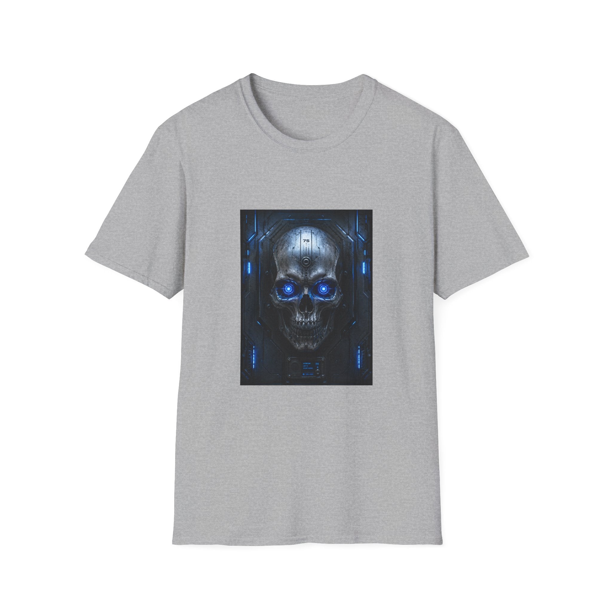 Skull Cyberpunk T-Shirt — Blue Glowing Skull Sci‑Fi Graphic Tee