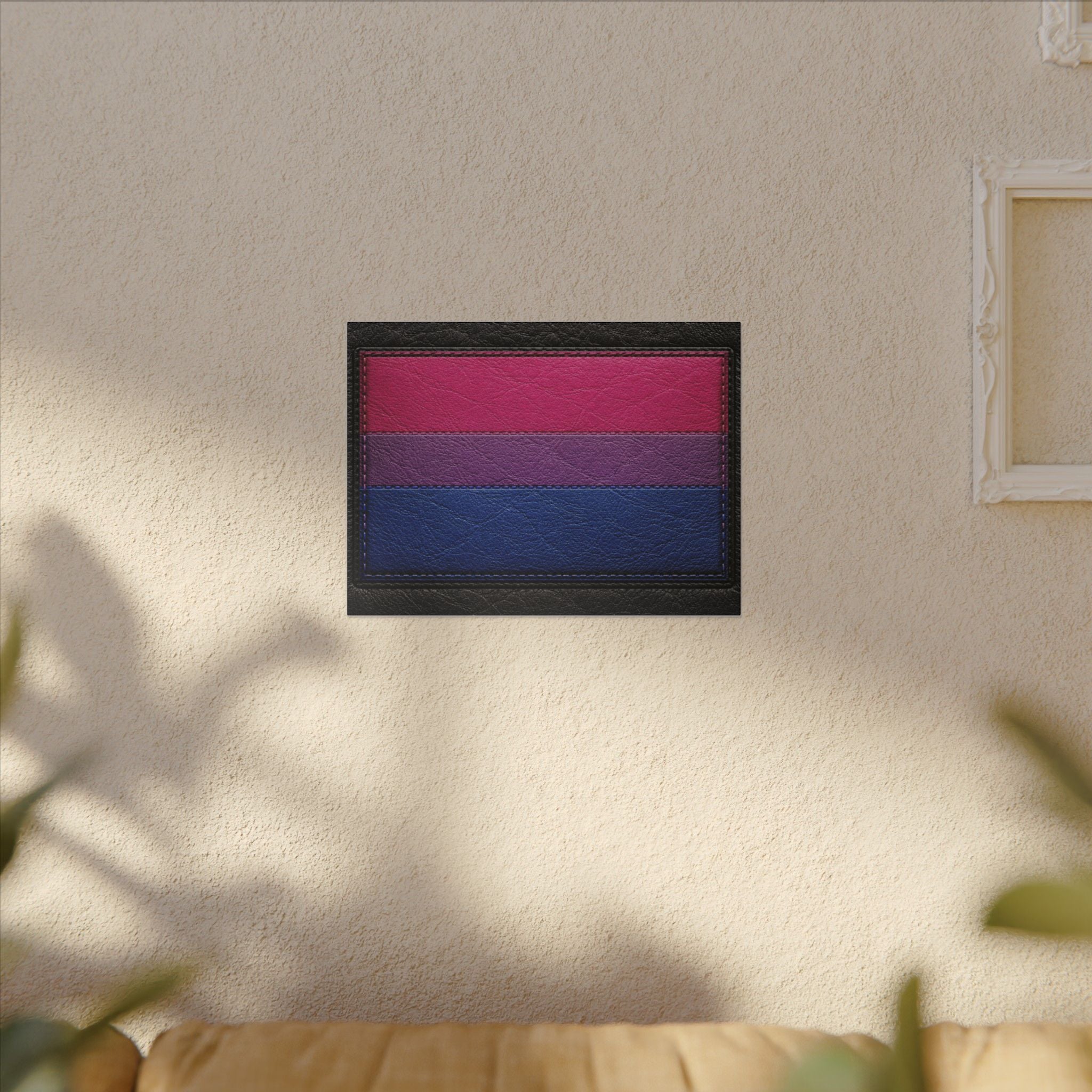 Bisexual Pride Flag Canvas Wall Art — Leather Patch Style Matte Print
