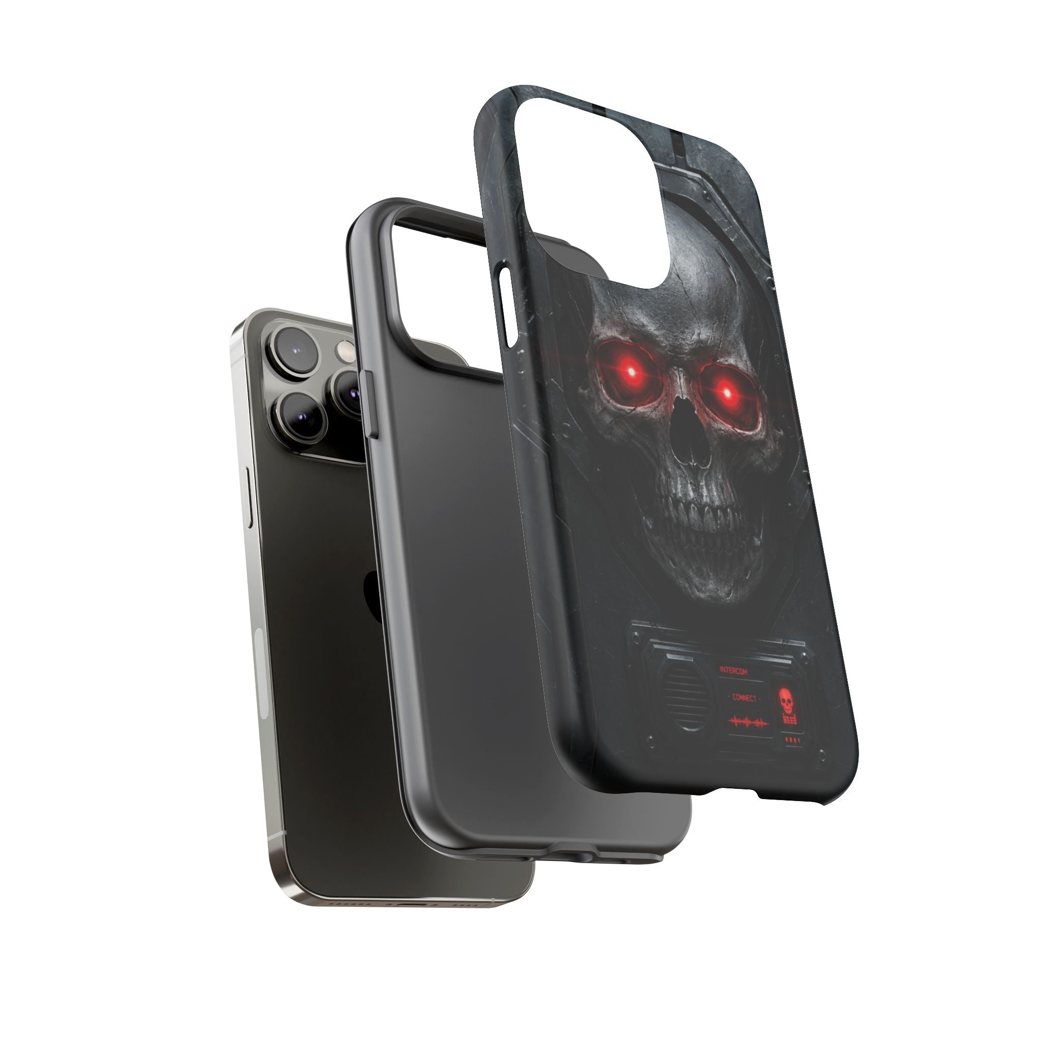 Skull Sentinel Phone Case — Red-Eyed Tactical Skull Protective Case