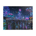 Futuristic County Fair Neon Night Jigsaw Puzzle — Carnival Lights 252/520/1014 pc