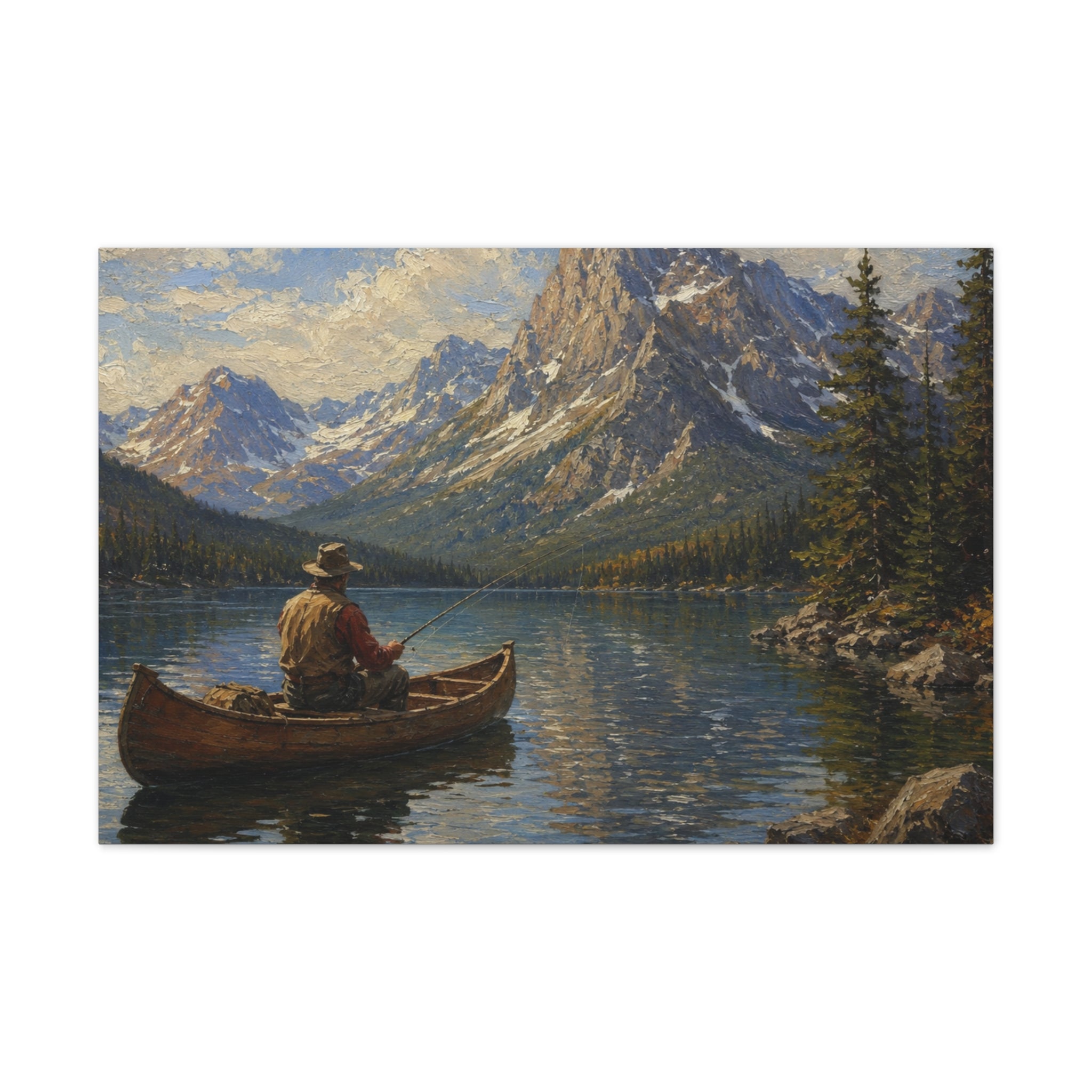 Mountain Lake Canoe Canvas Print