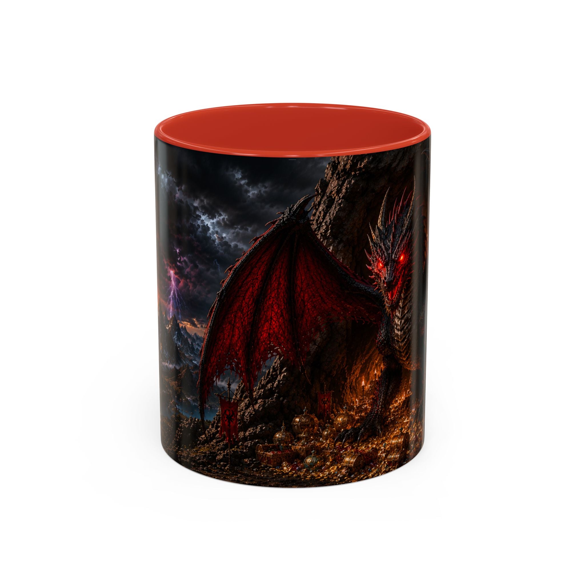 Dragon Coffee Mug — Dark Fantasy Red-Eyed Dragon Accent Mug (11/15oz)