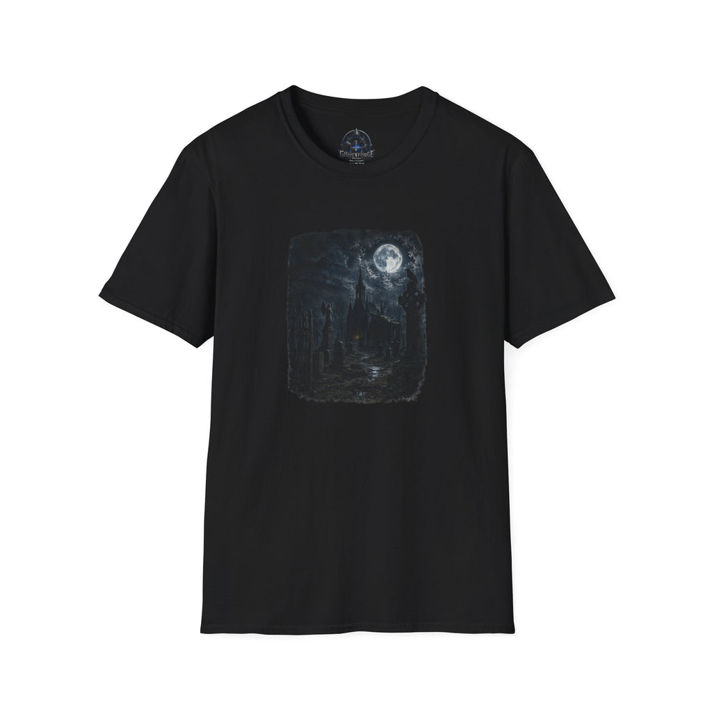 Moonlit Castle T-Shirt — Gothic Night Sky Tee for Fantasy & Goth Fans