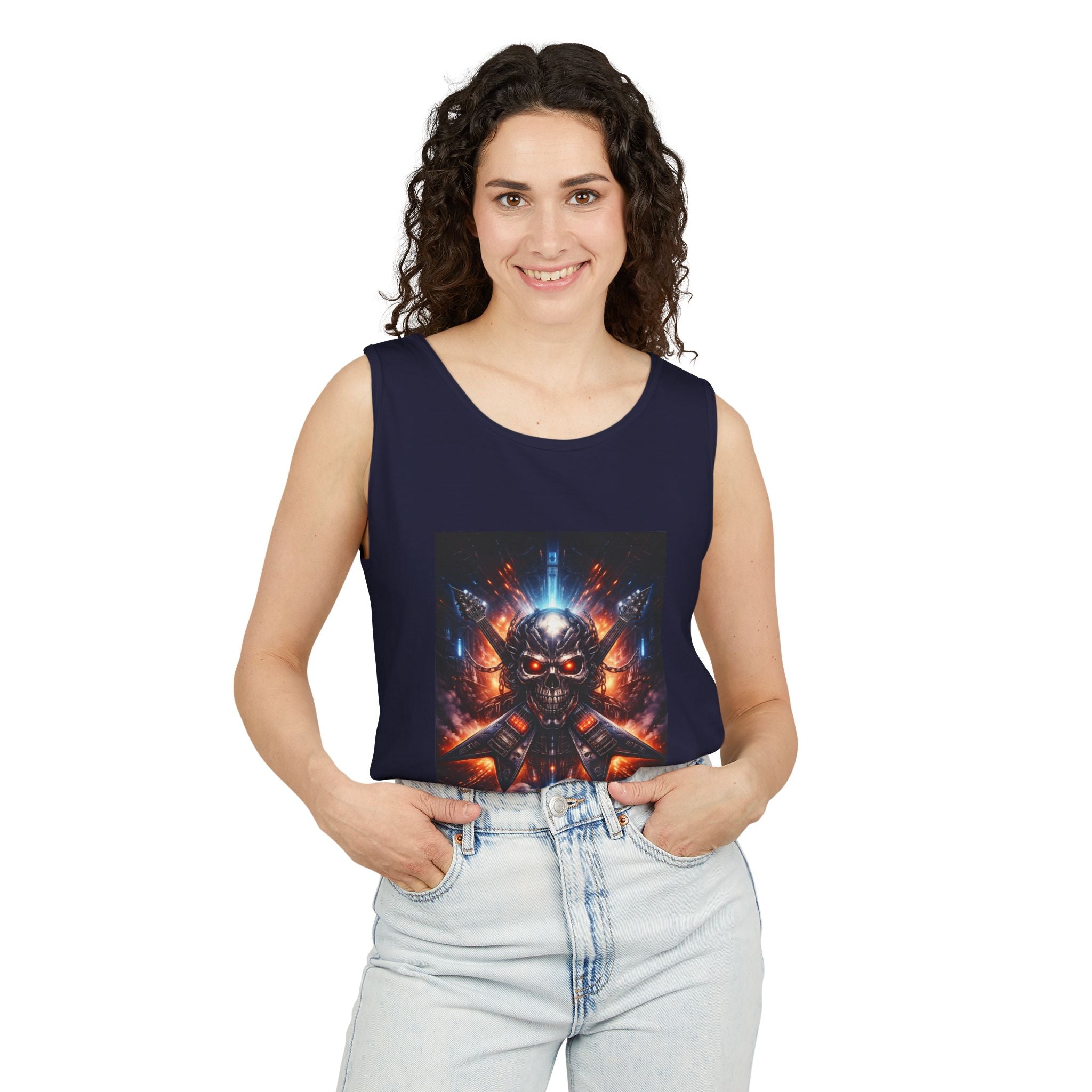 Skull Cyberpunk Tank Top — Neon Sci‑Fi Demon Graphic