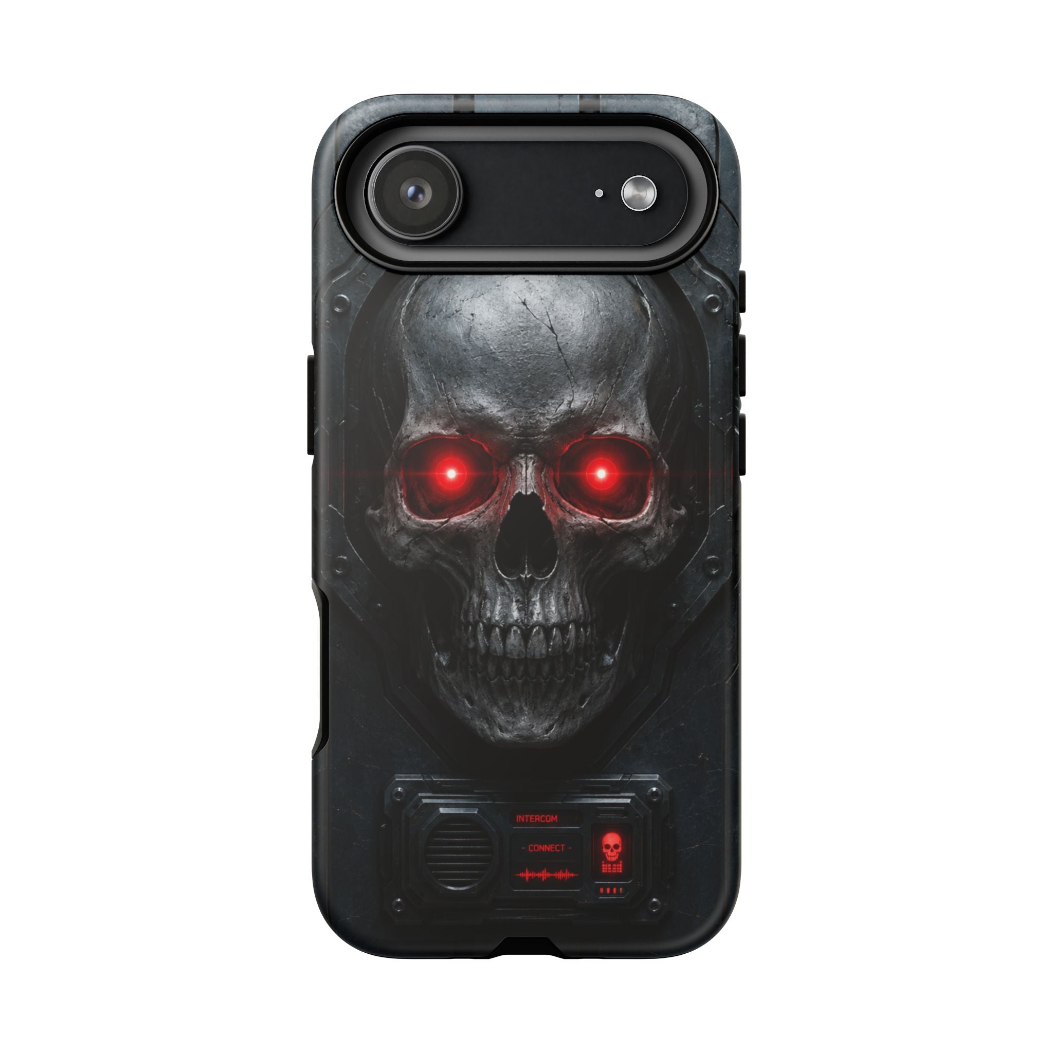 Skull Sentinel Phone Case — Red-Eyed Tactical Skull Protective Case