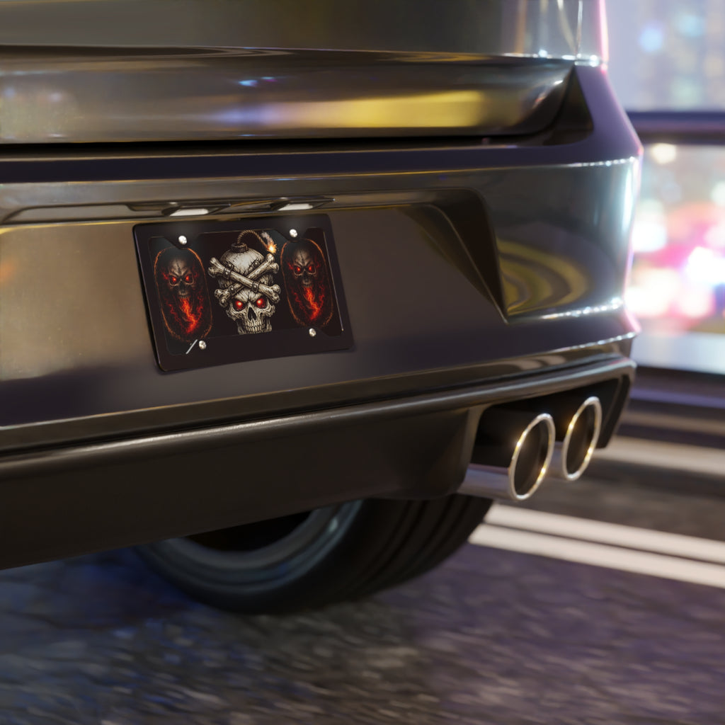Skulls Vanity Plate — Flaming Red-Eye License Plate