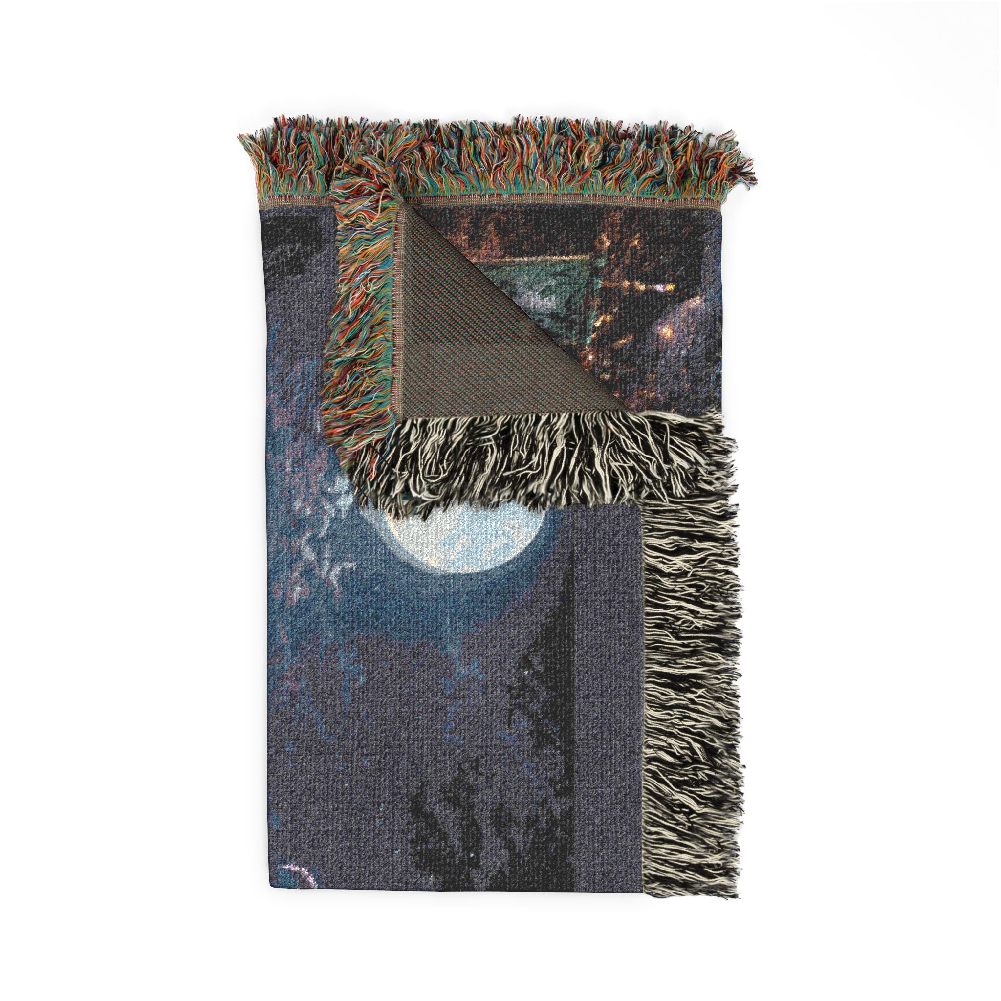 Dragon Night Woven Blanket — Mystical Moonlit Cityscape Throw