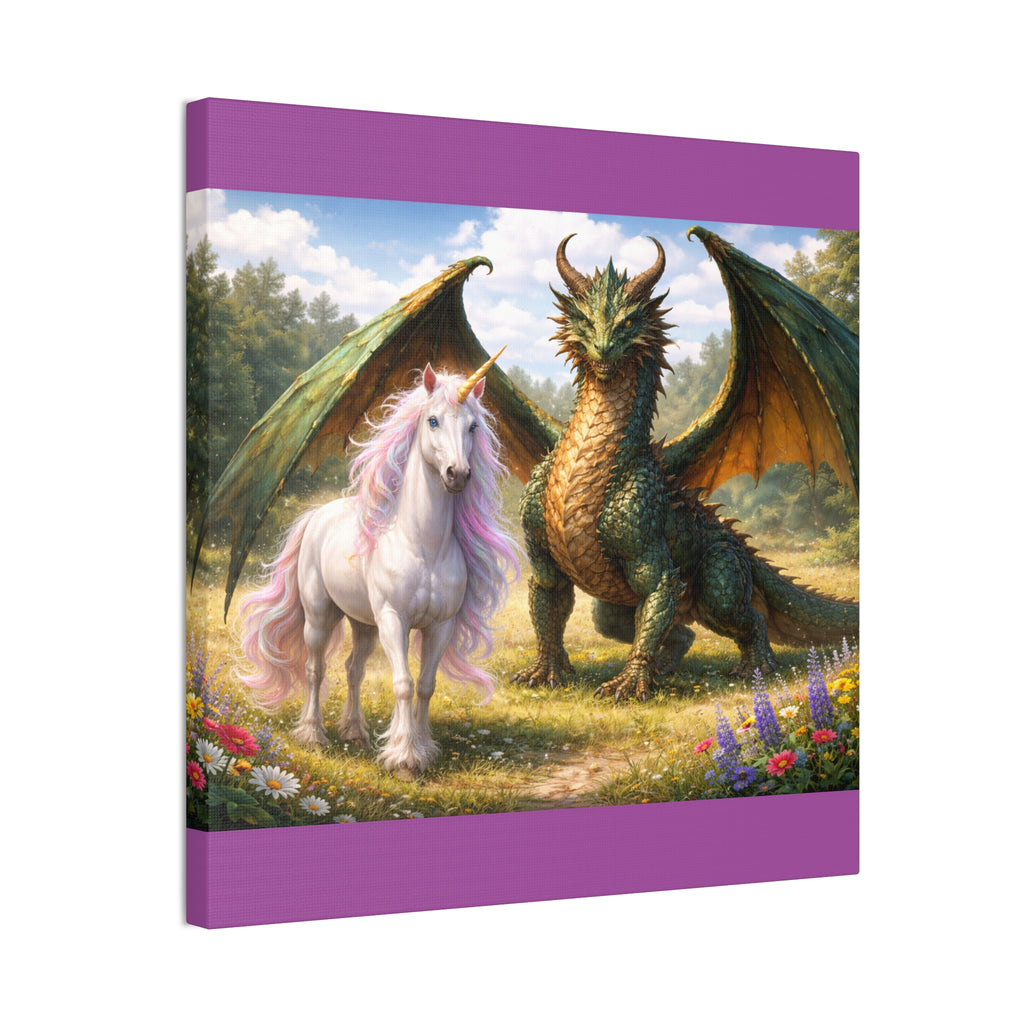 Dragon and Unicorn Canvas Wall Art — Fantasy Creature Print for Nursery, Kids’ Room & Fantasy Decor