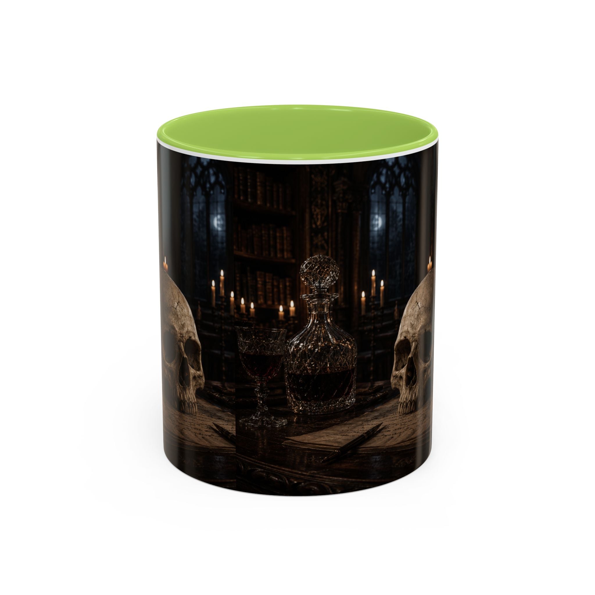 Gothic Skull Coffee Mug — Candlelit Occult Library Accent Mug (11/15oz)