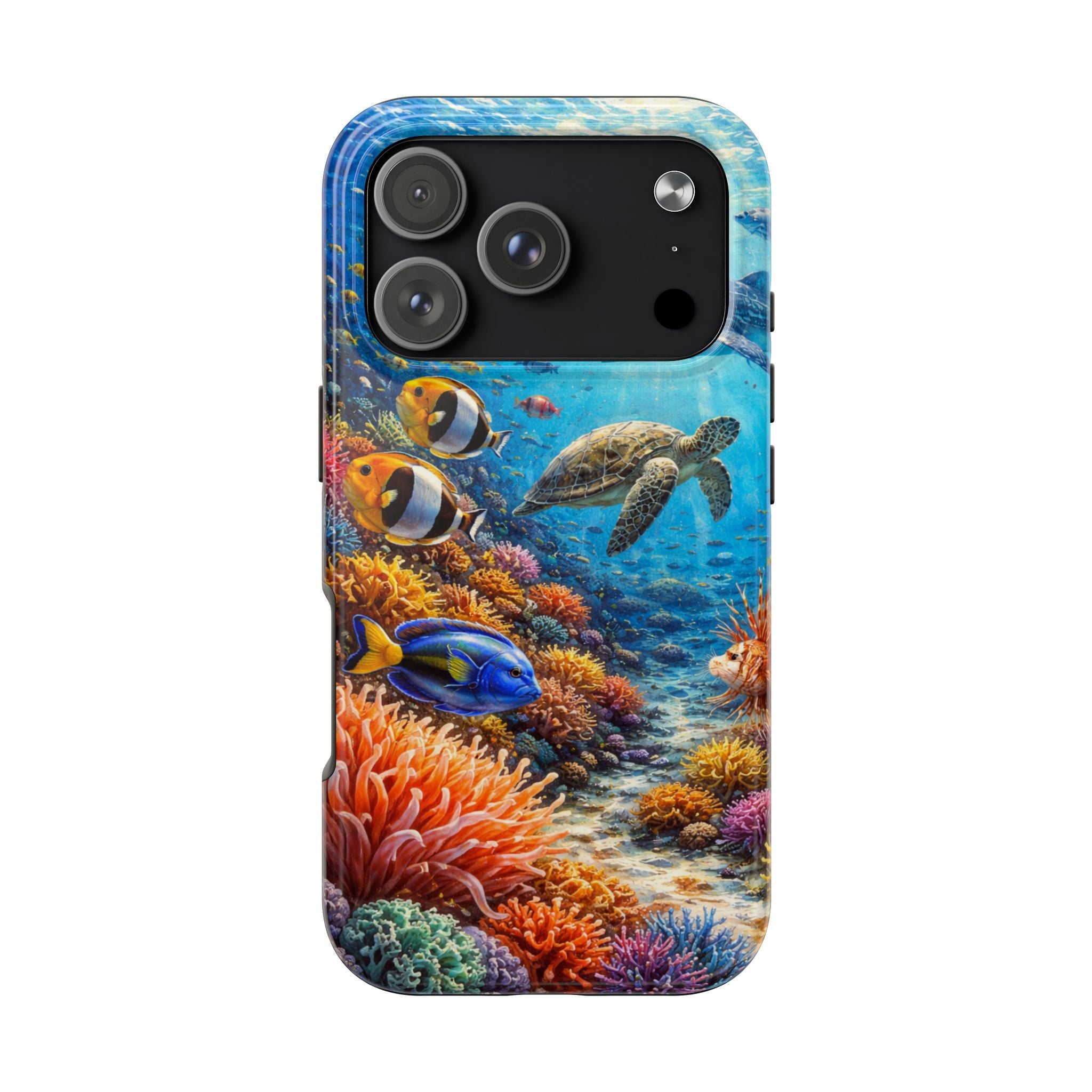 Ocean Reef Tough Phone Case — Colorful Sea Turtle & Tropical Fish Design