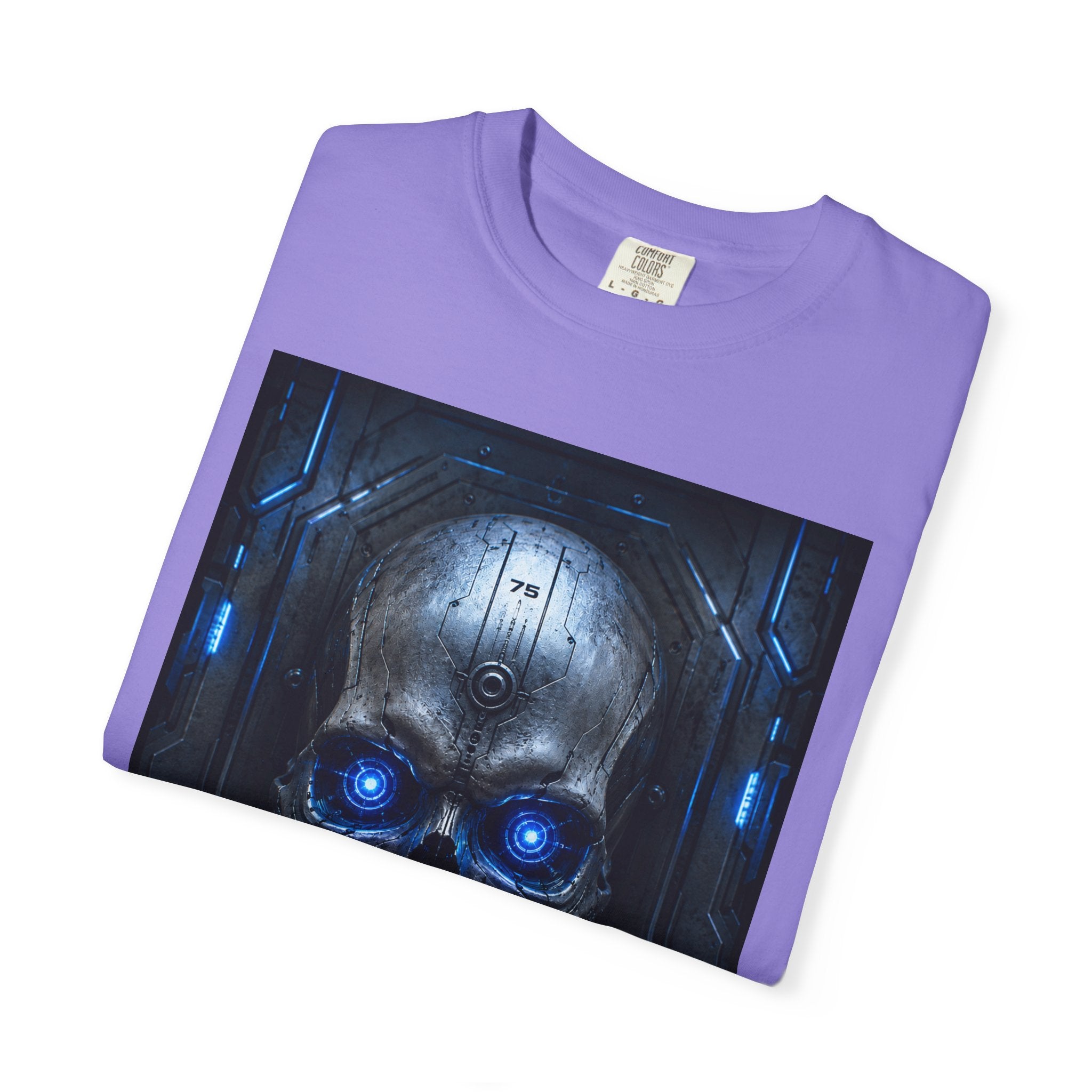 Blue Cyber Skull T-shirt | Futuristic Skull Graphic Tee