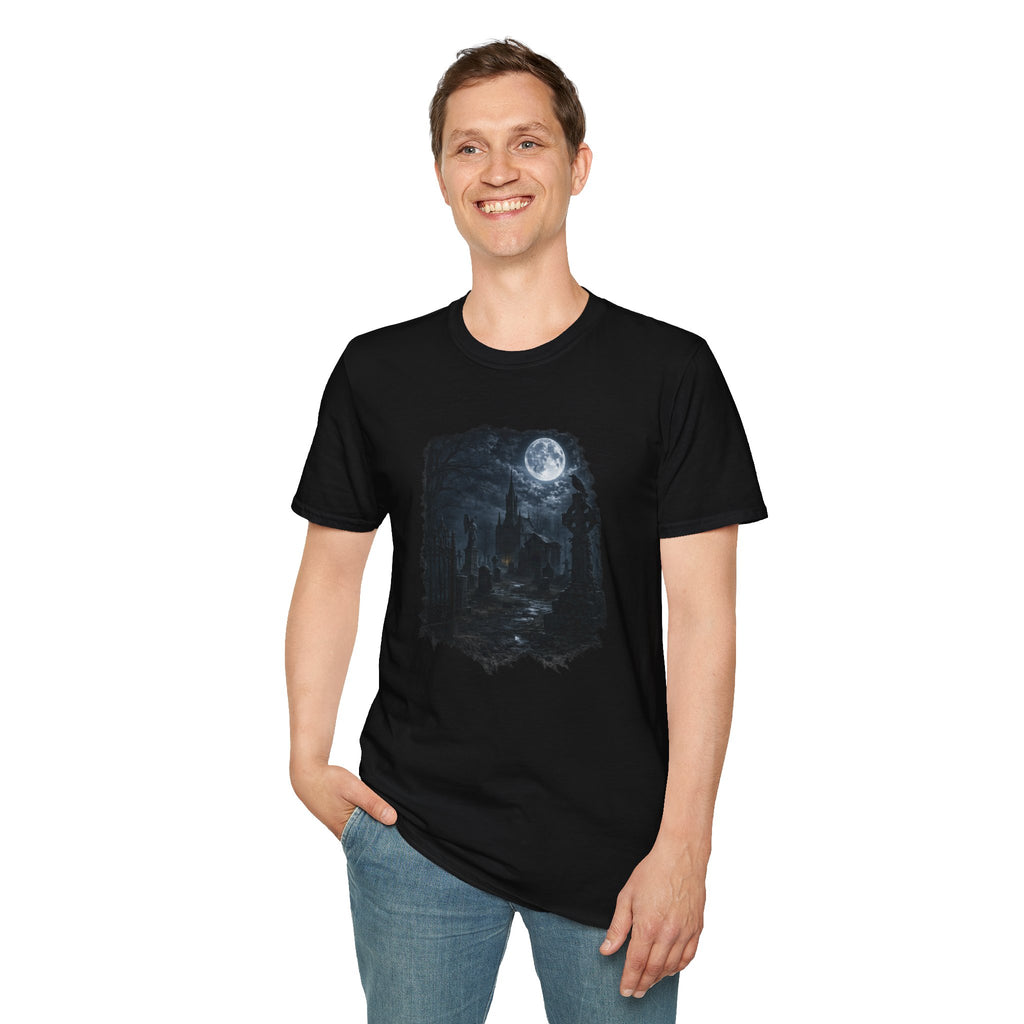 Moonlit Graveyard T‑Shirt — Gothic Night Sky Graphic Tee