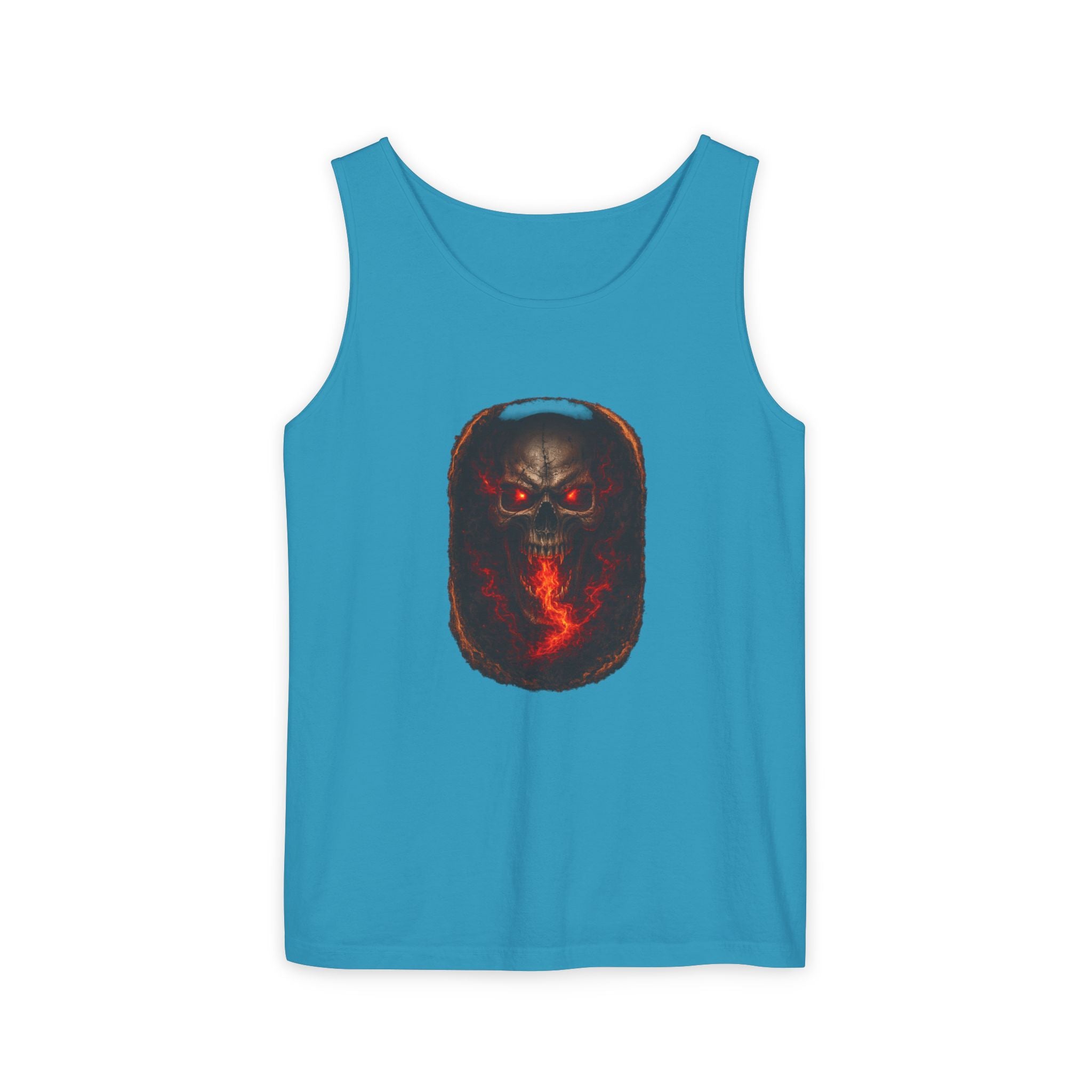 Demon Skull Flame Tank Top — Horror Graphic Summer Tee