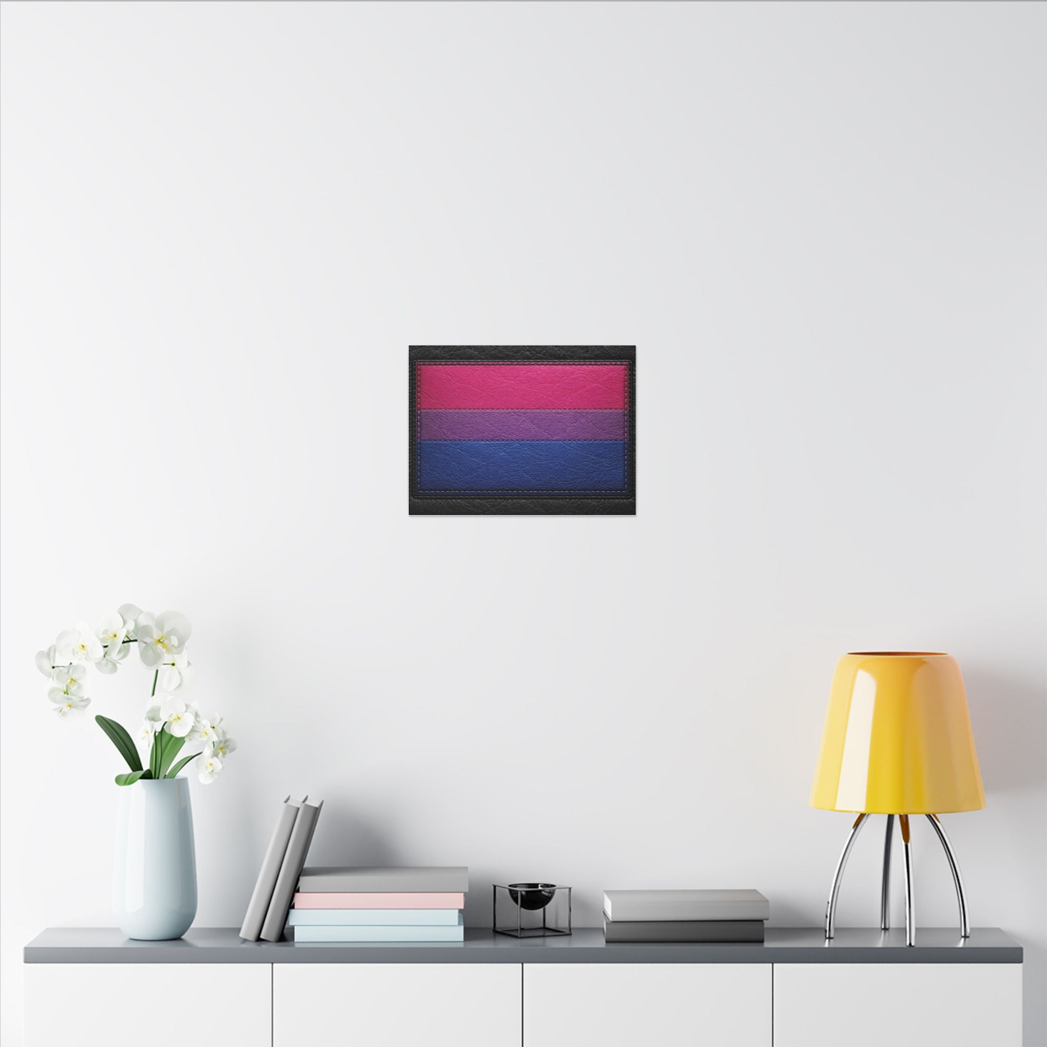 Bisexual Pride Flag Canvas Wall Art — Leather Patch Style Matte Print