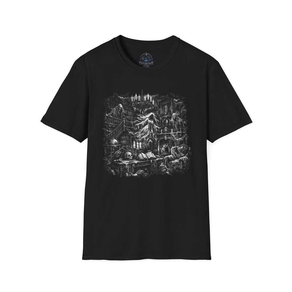 Gothic Haunted Manor T-Shirt — Ghostly Candlelit Night Design