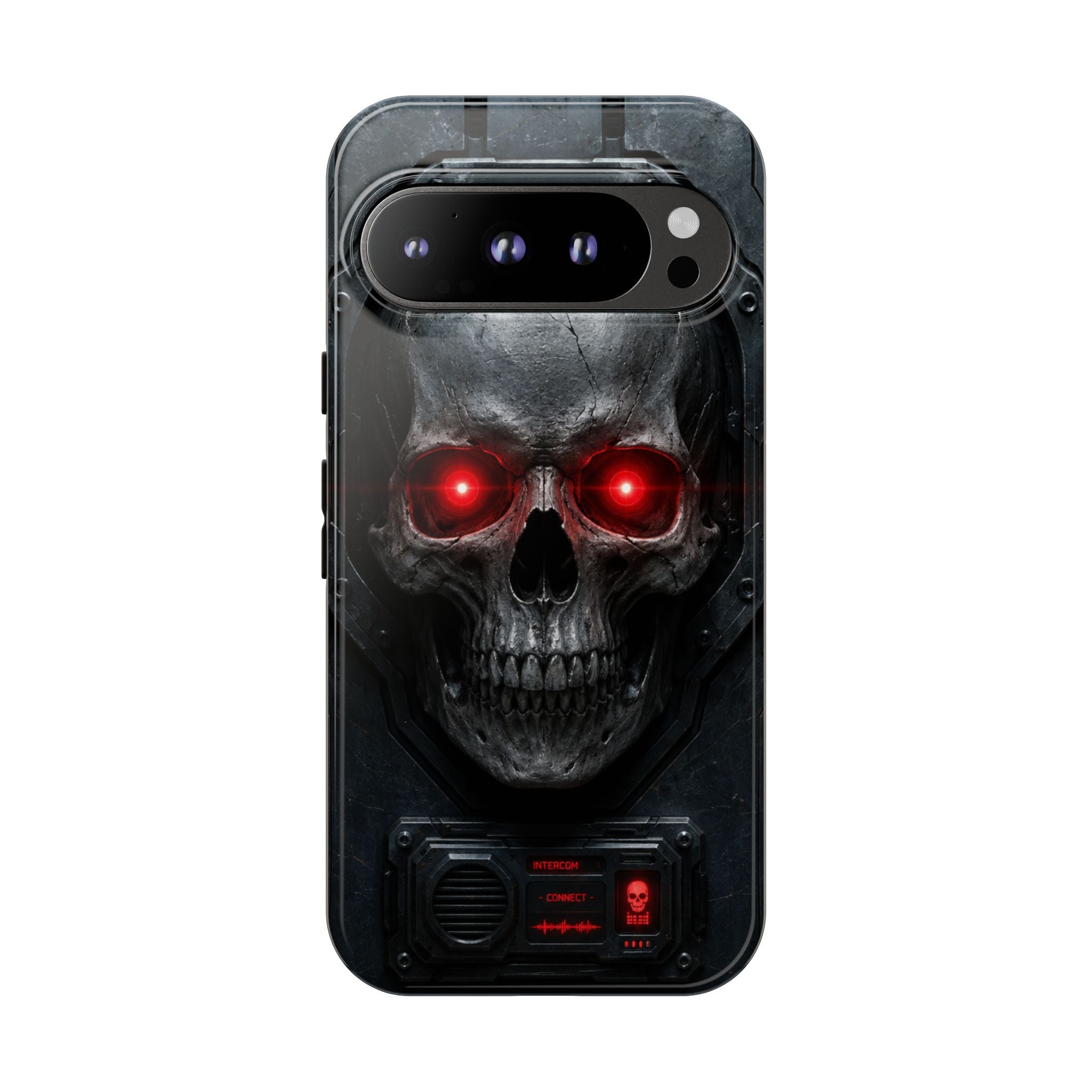 Skull Sentinel Phone Case — Red-Eyed Tactical Skull Protective Case