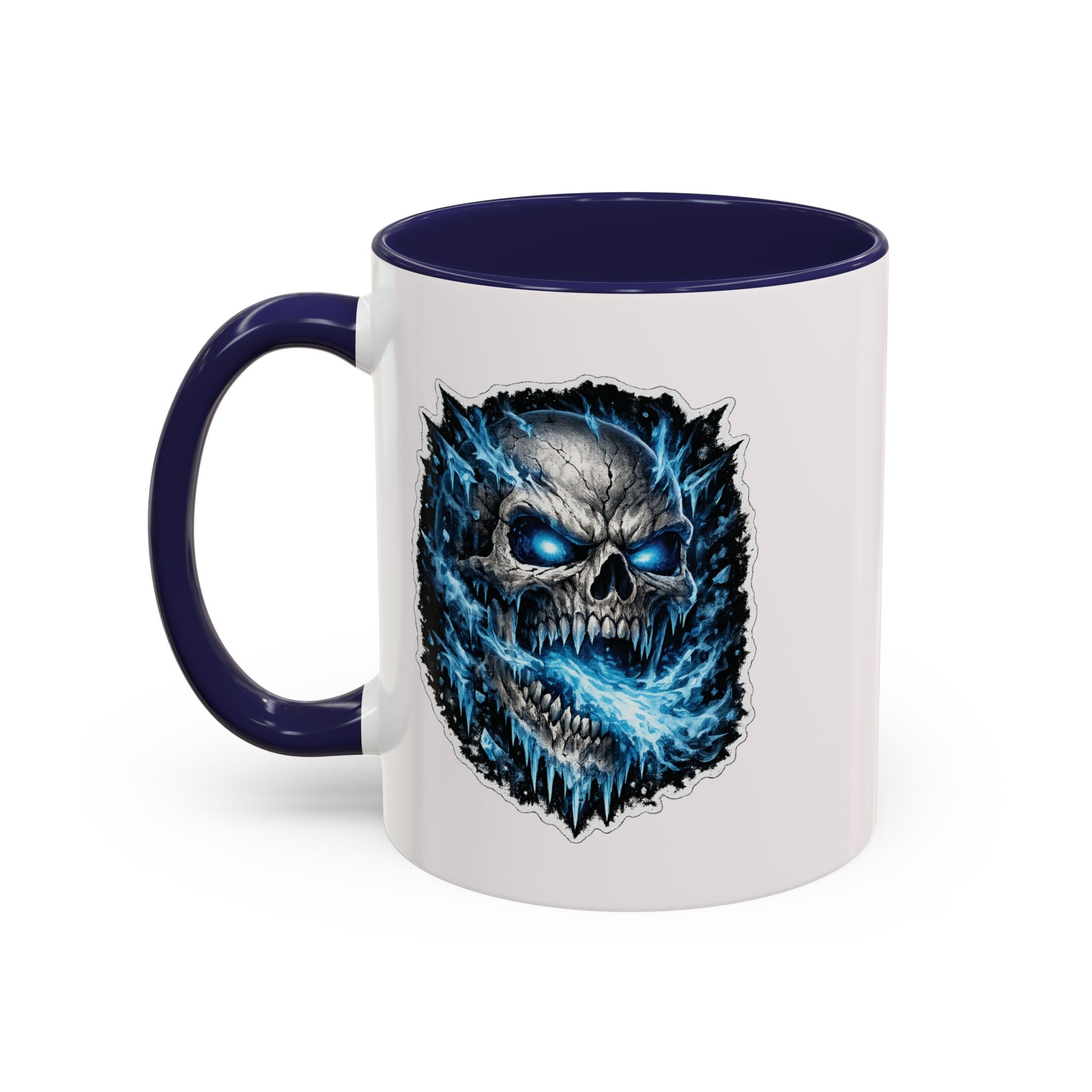 Blue Lightning Skull Accent Coffee Mug – Gothic Horror Coffee Cup (11/15oz)