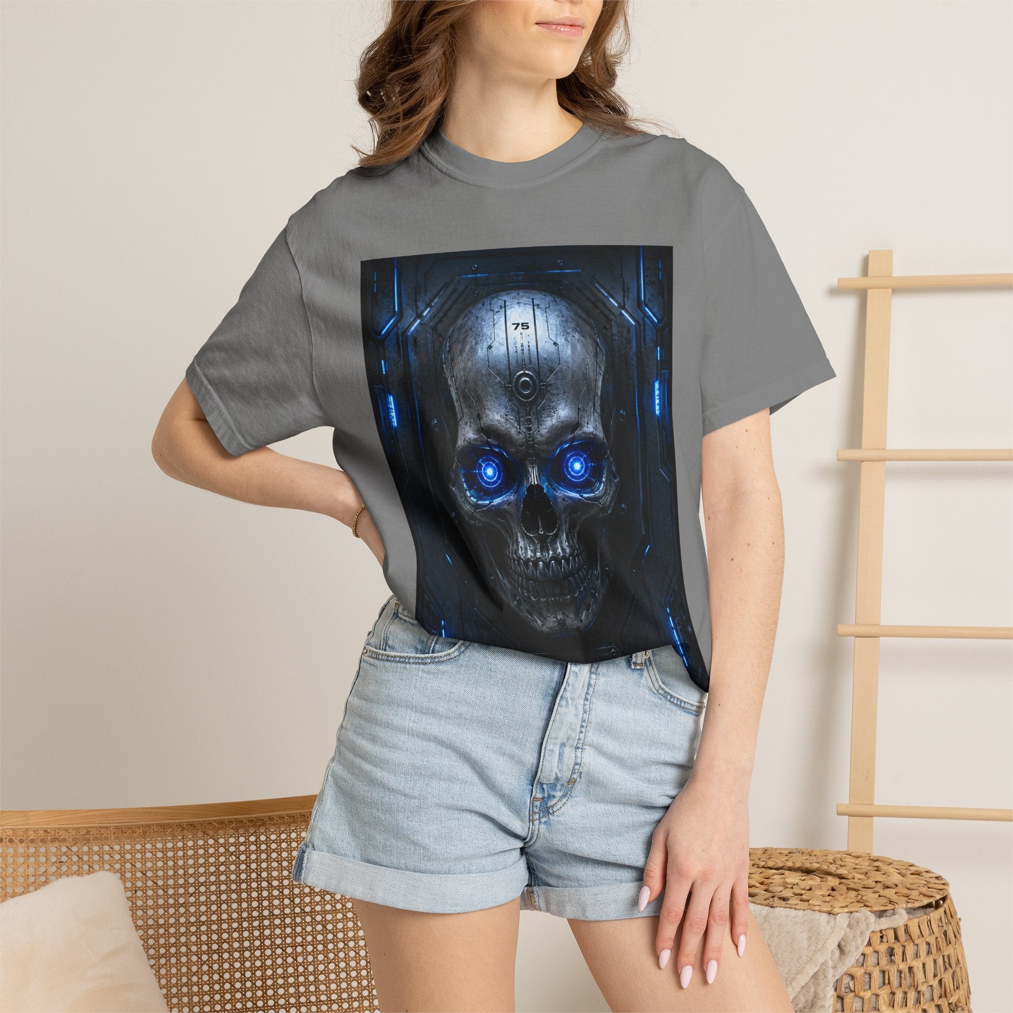 Blue Cyber Skull T-shirt | Futuristic Skull Graphic Tee