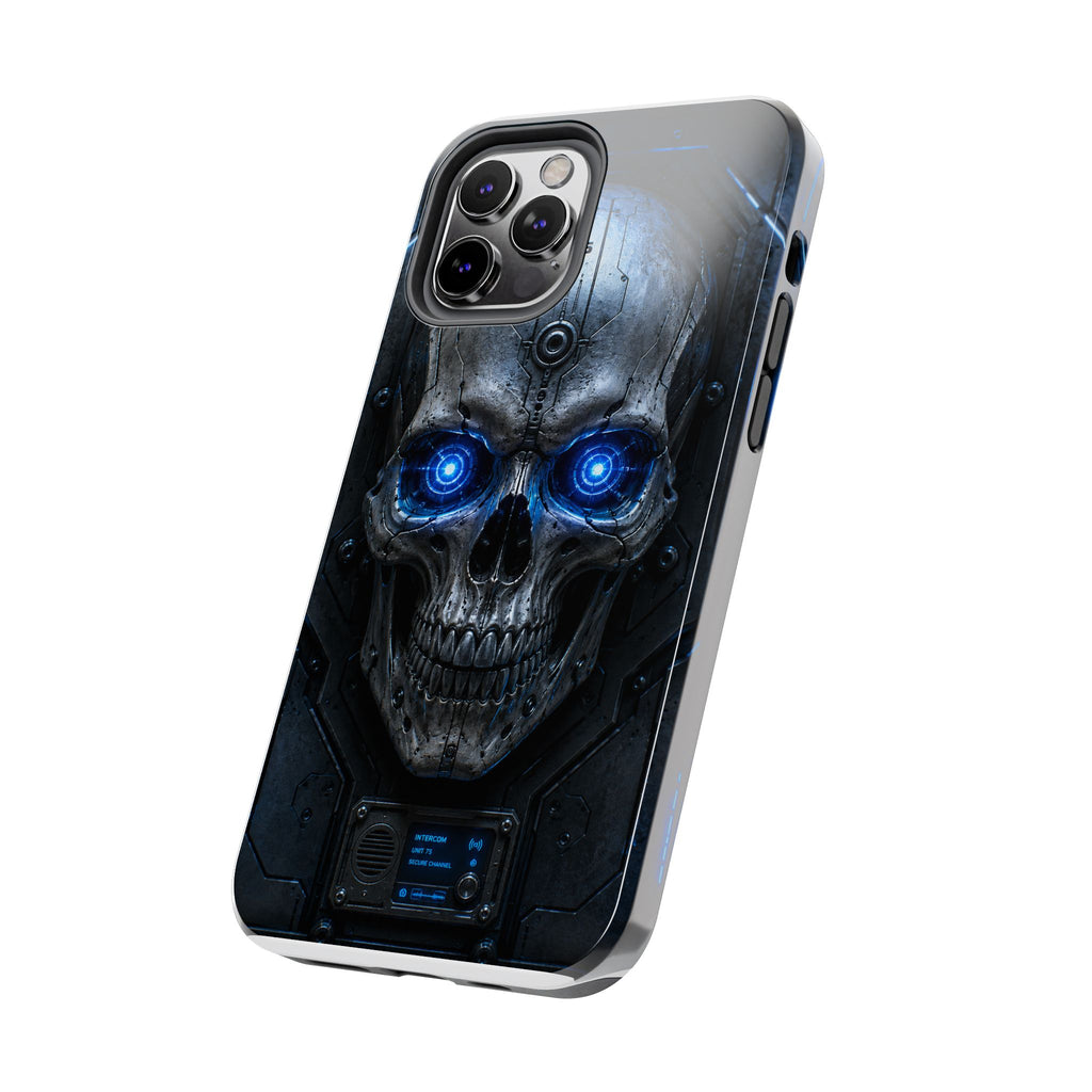 Cyber Skull Tough Phone Case — Blue LED Scary Robot Skull iPhone Case