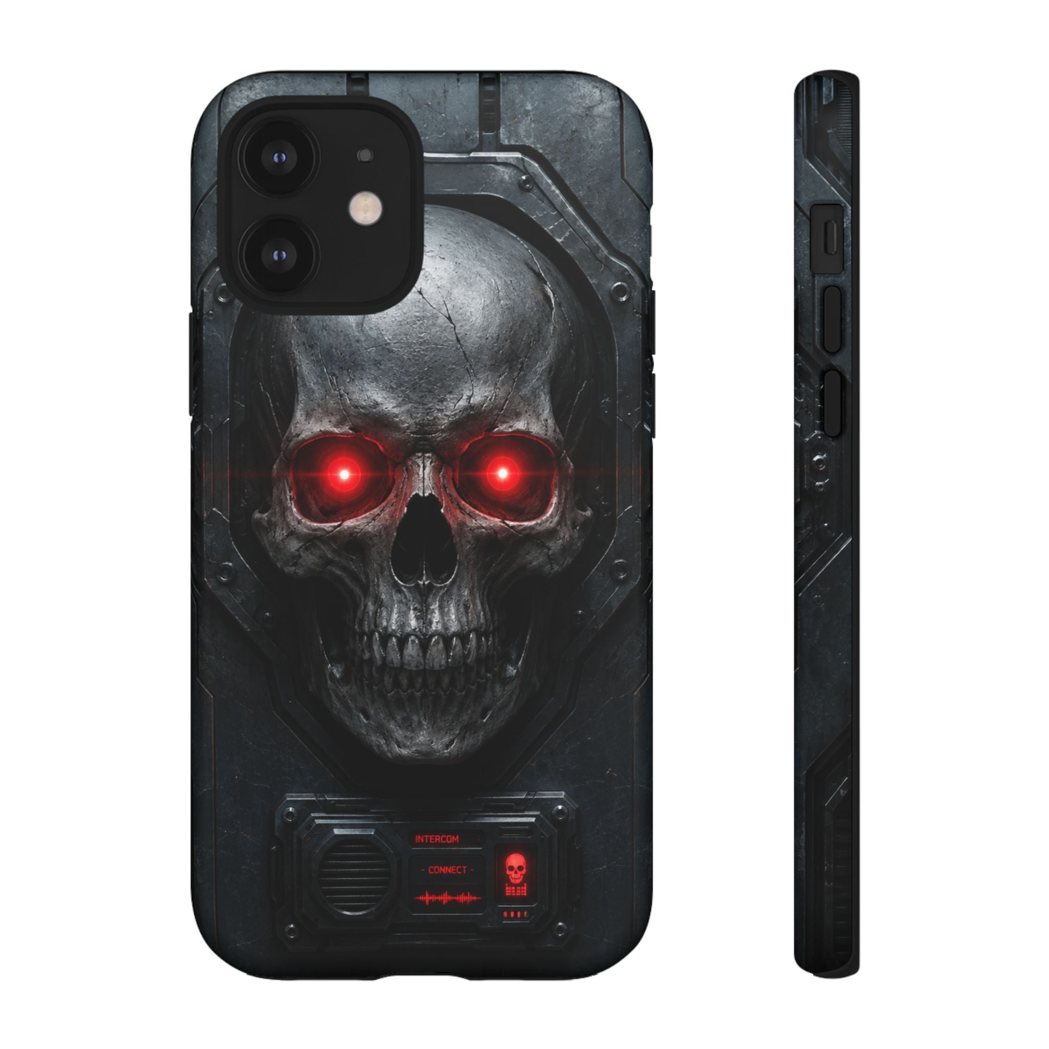 Skull Sentinel Phone Case — Red-Eyed Tactical Skull Protective Case