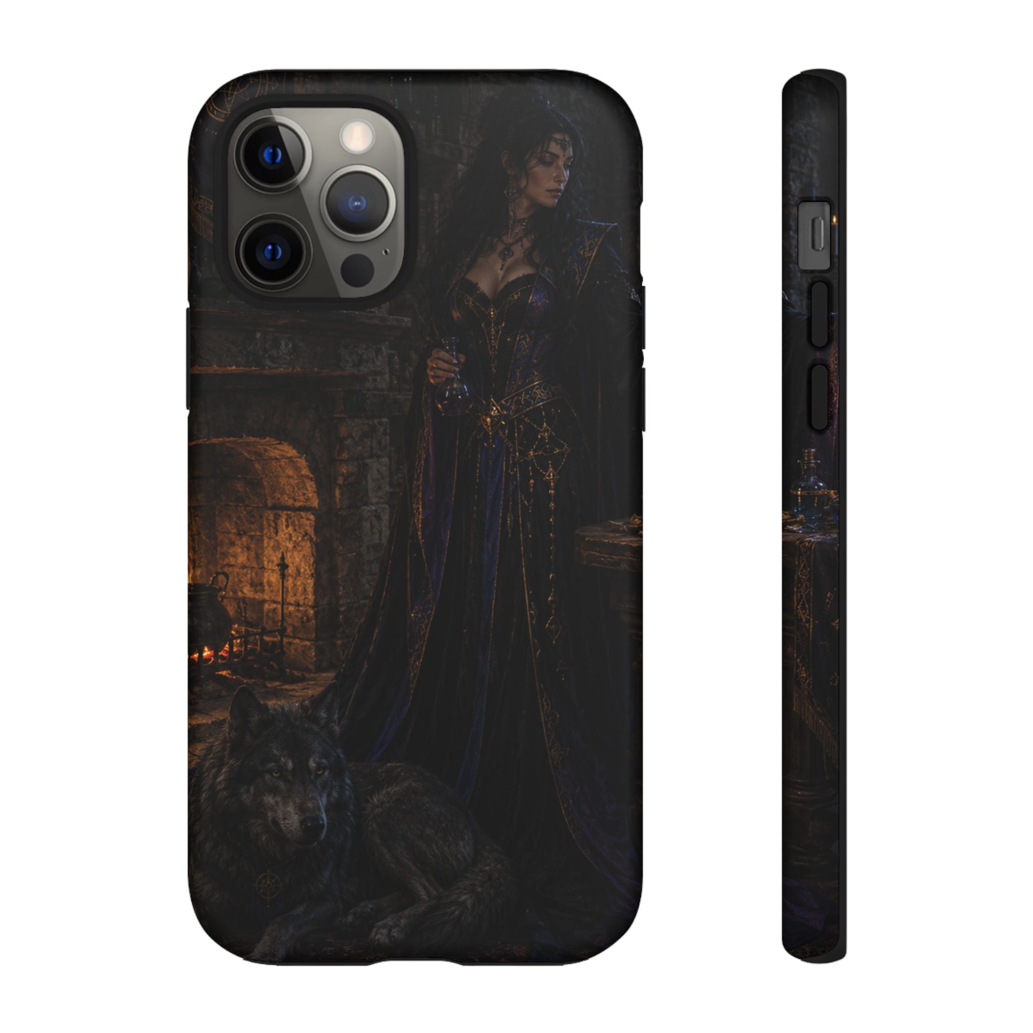Gothic Witch Phone Case — Dark Fantasy Wolf & Fireplace Tough Case