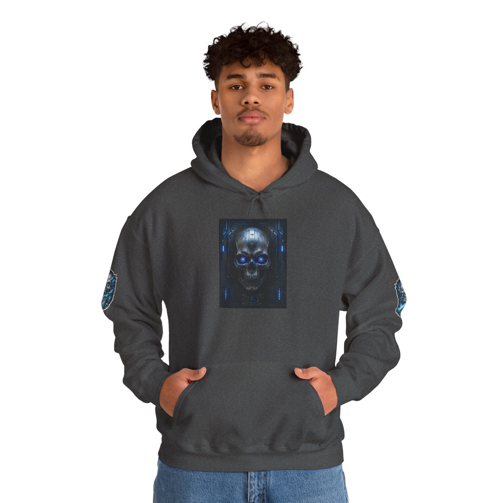 Premium Skull Hoodie — Blue Cyber Skull Graphic Pullover